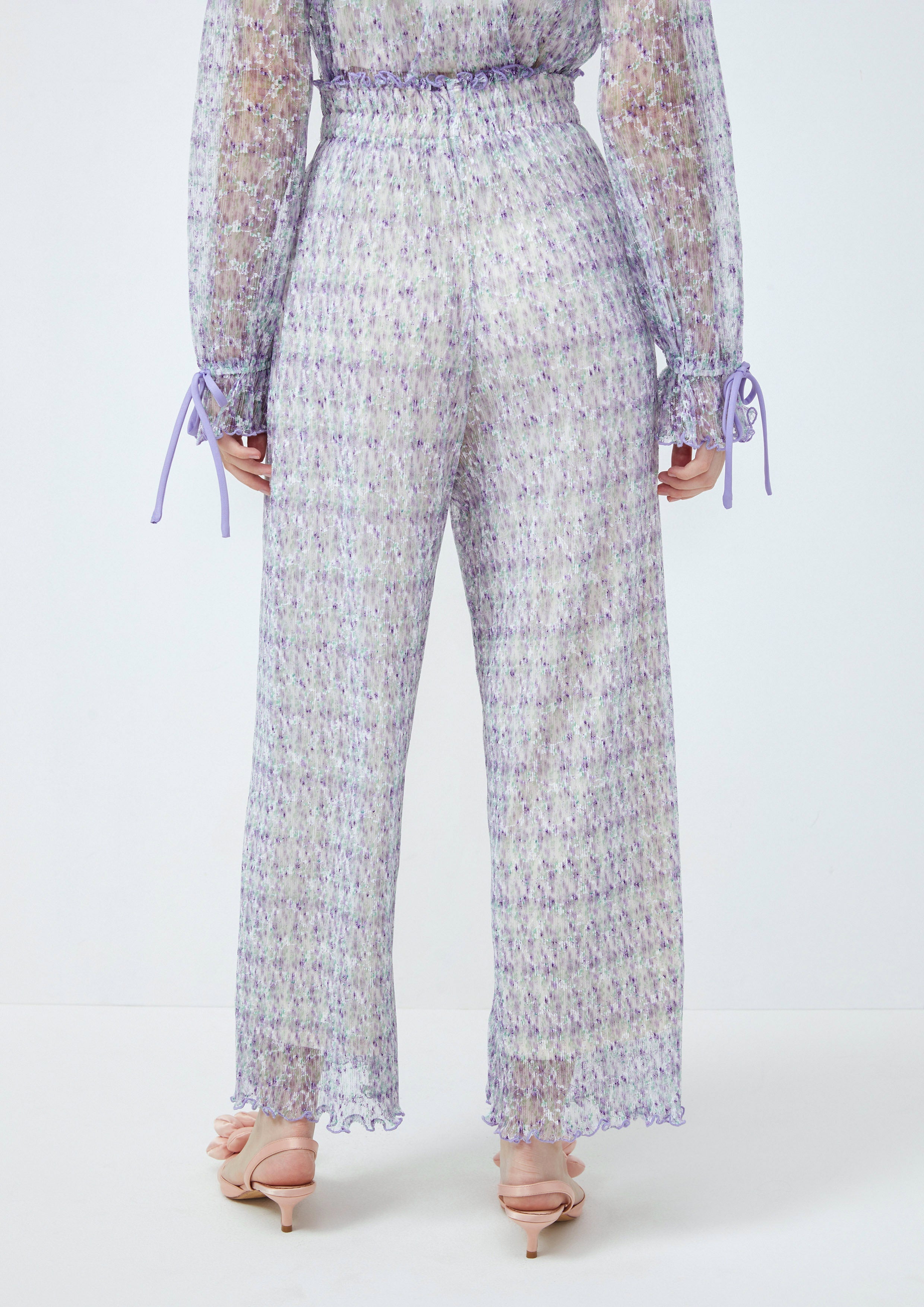 Azure Aster Blue Relaxed Floral Sheer Trousers Lost In Museum Collection