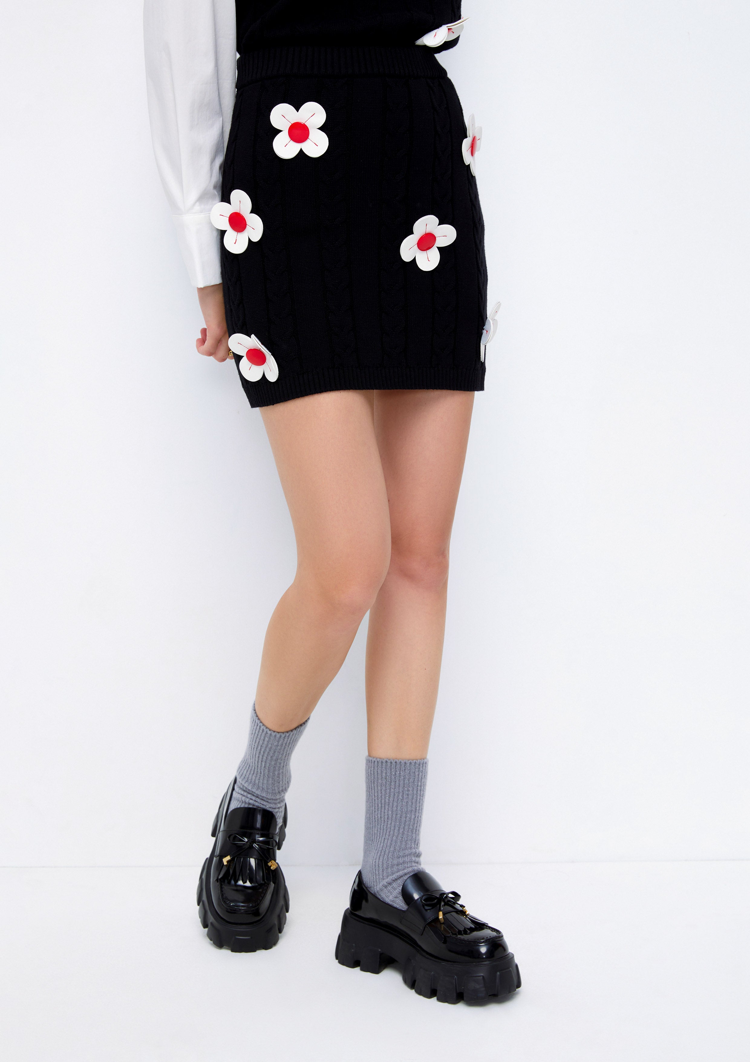 Flower Embroidered Knitted Mini Skirt Lost In Museum Collection