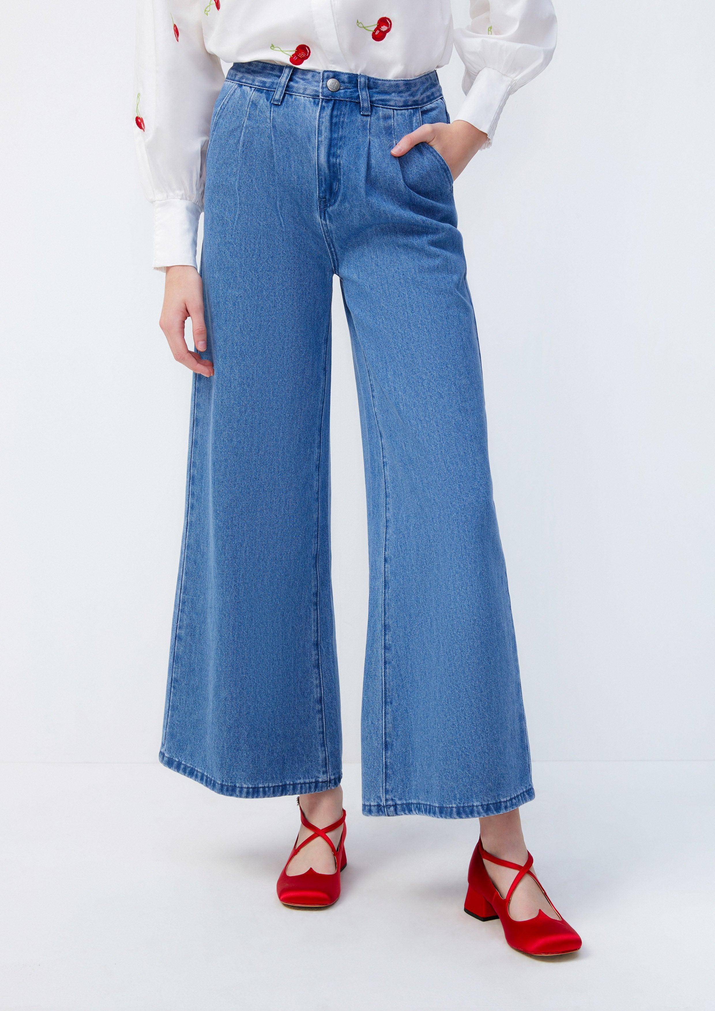 Lost in Museum Classic Whimsical Wide-Leg Jeans Blue