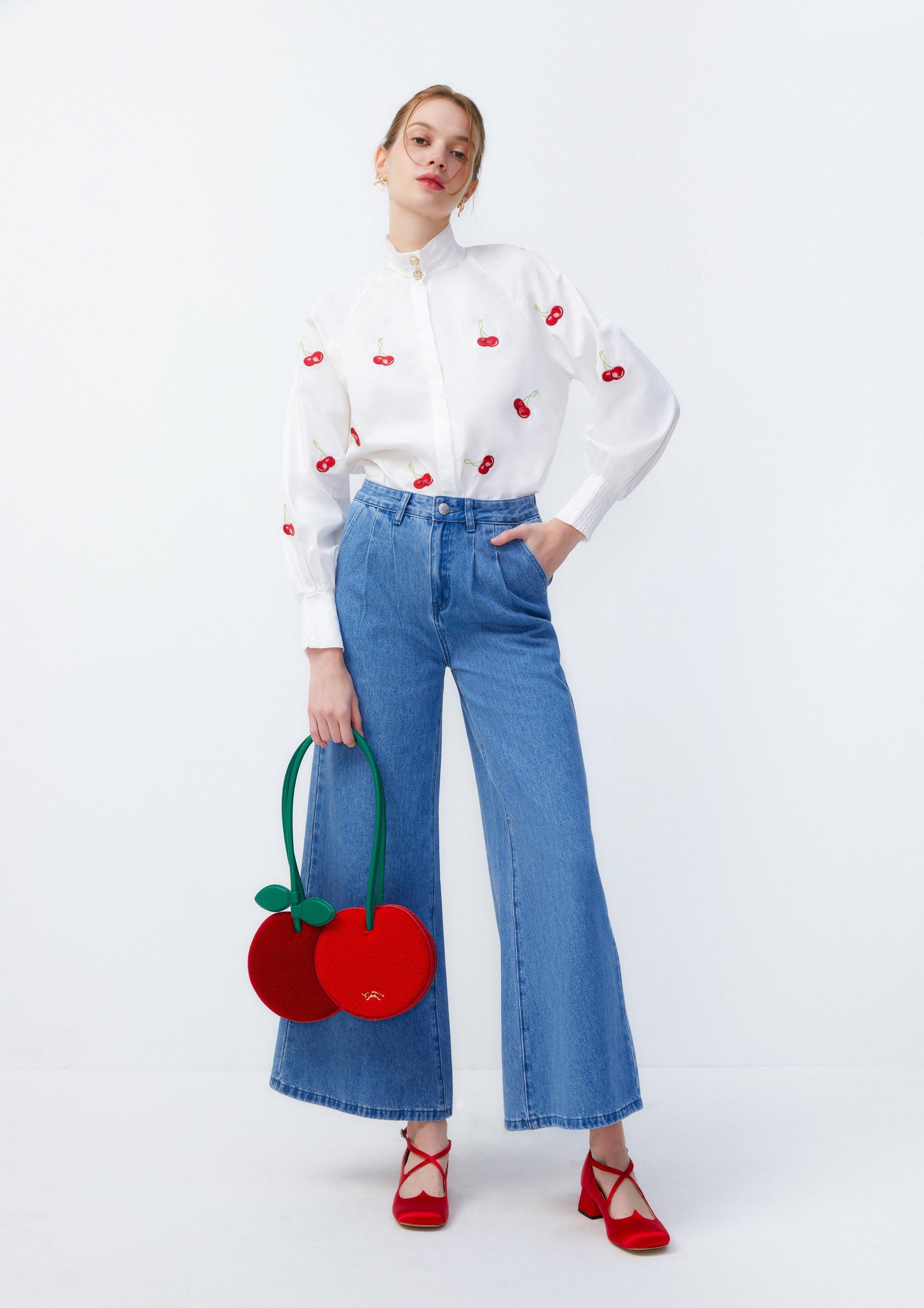 Lost in Museum Classic Whimsical Wide-Leg Jeans Blue