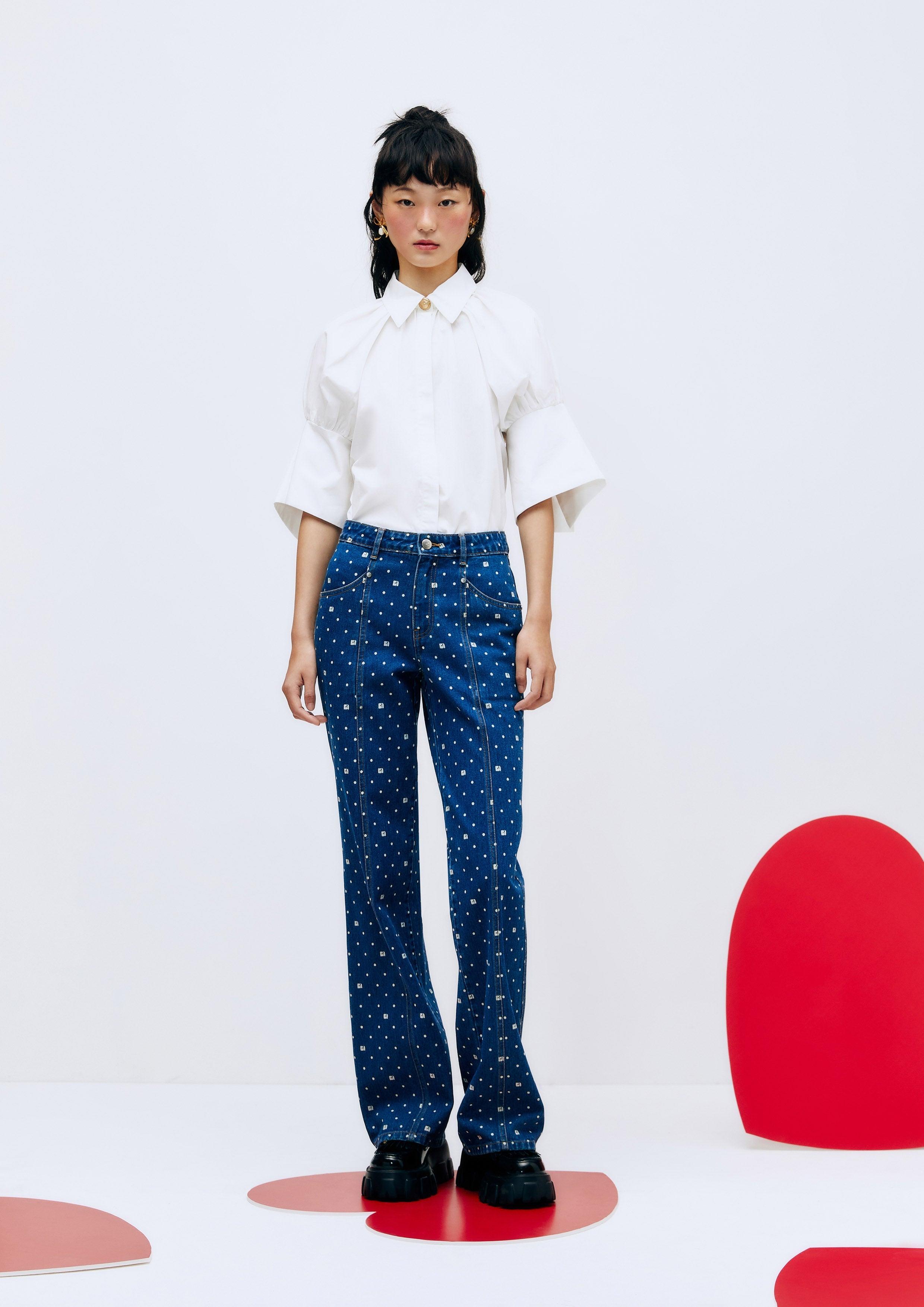 Lost In Museum Polka-Dot Sparkle Jeans Blue