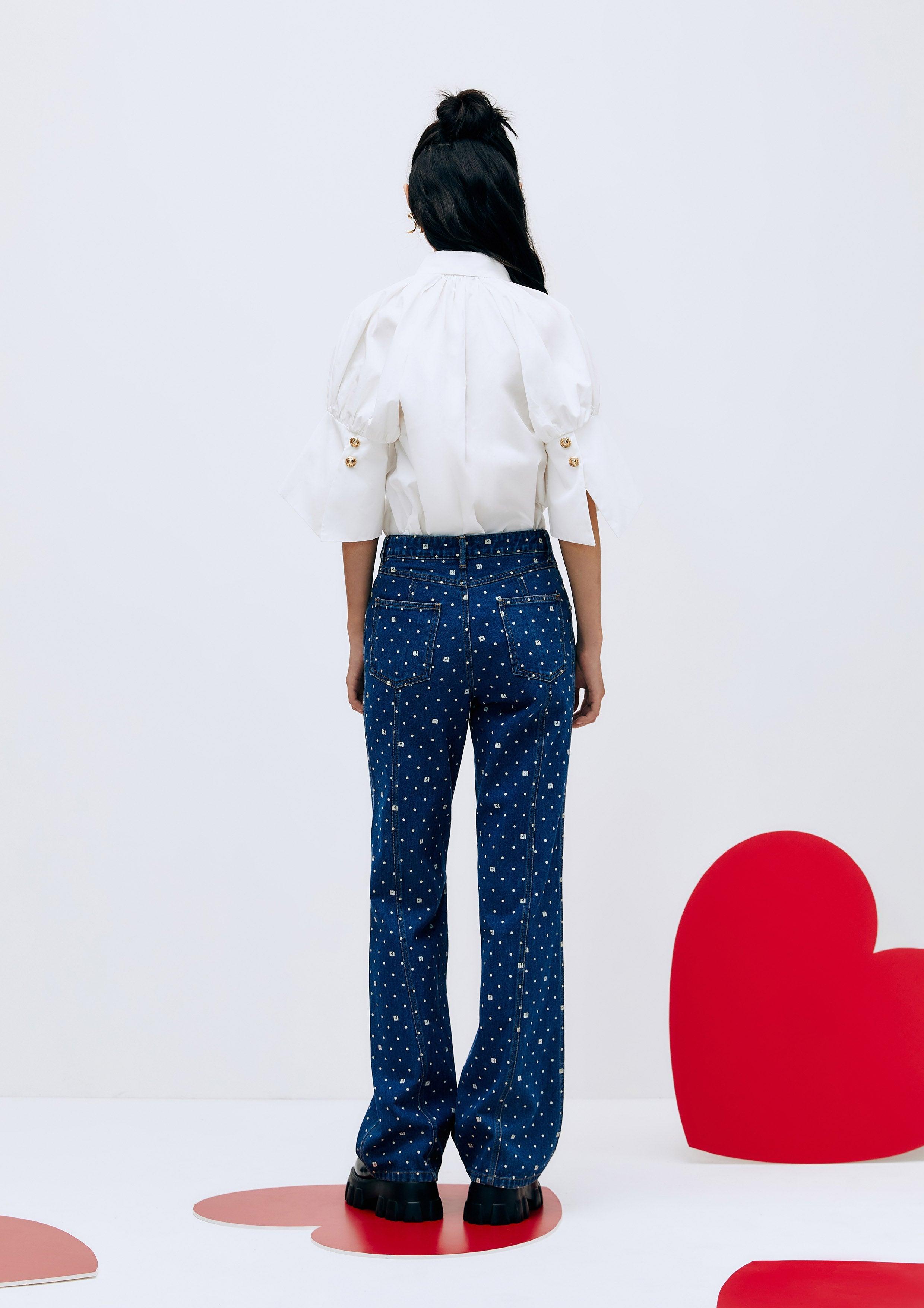 Lost In Museum Polka-Dot Sparkle Jeans Blue