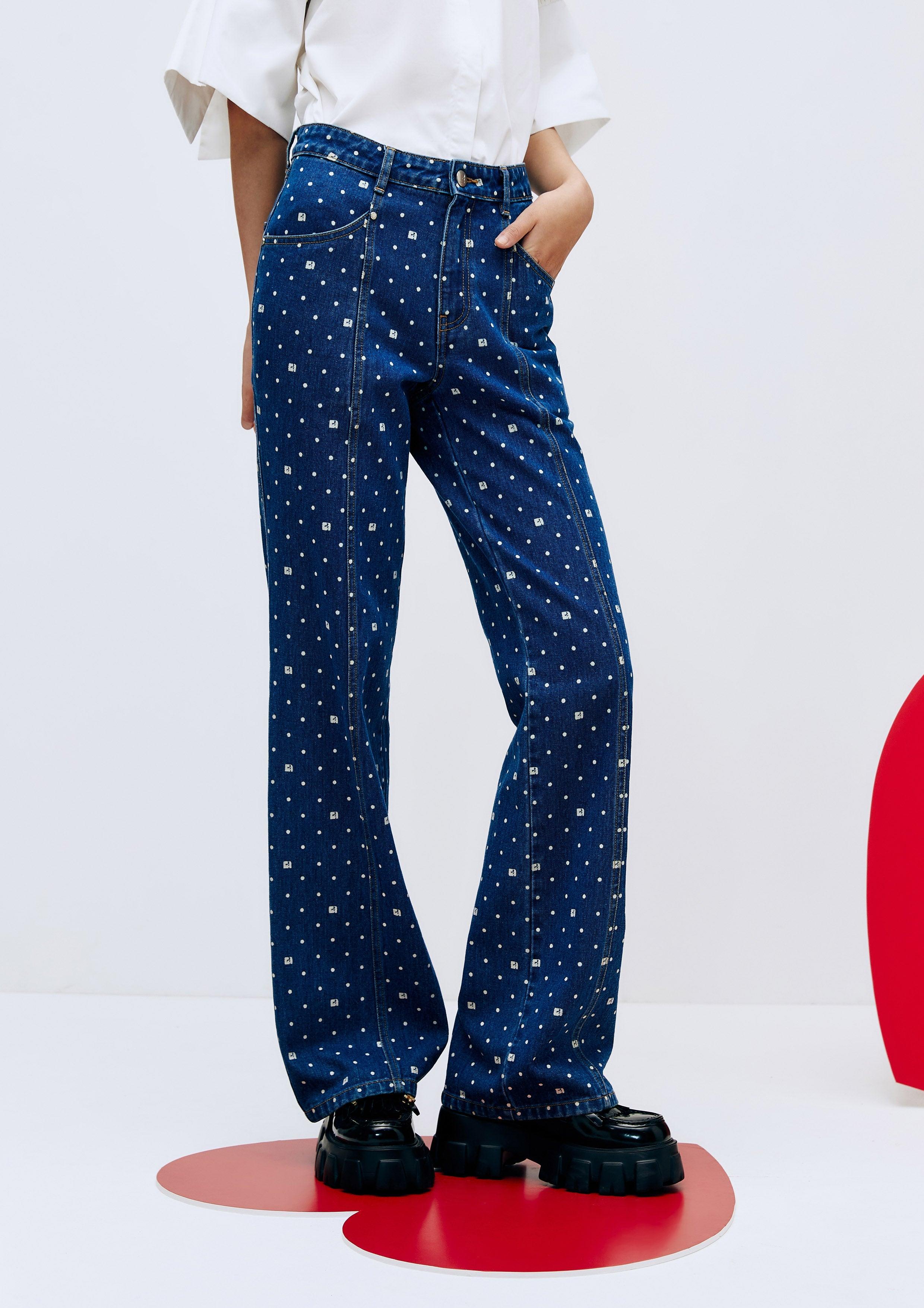 Lost In Museum Polka-Dot Sparkle Jeans Blue