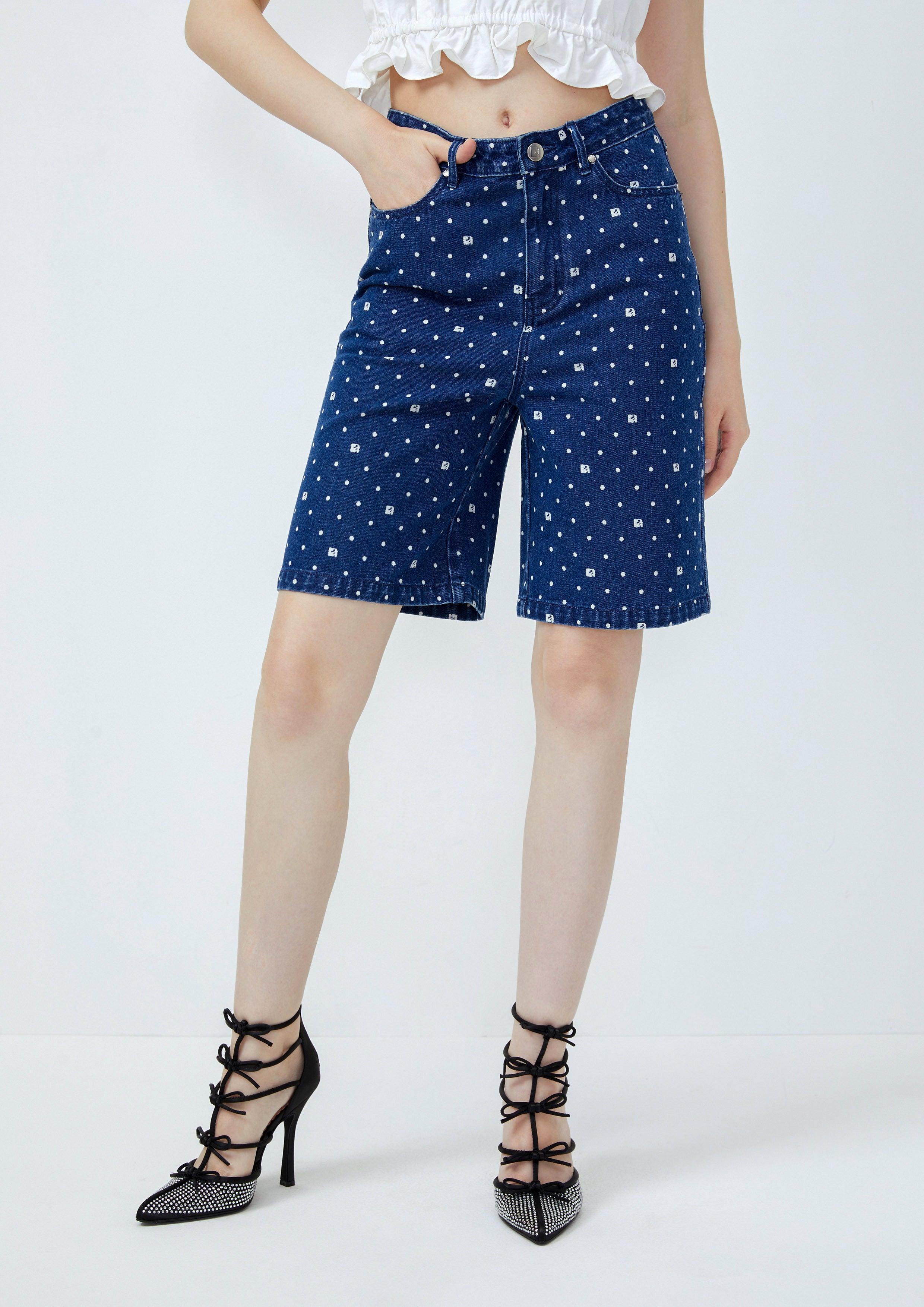 Lost in Museum Polka-Dot Sparkle Monogram Short Jeans Blue