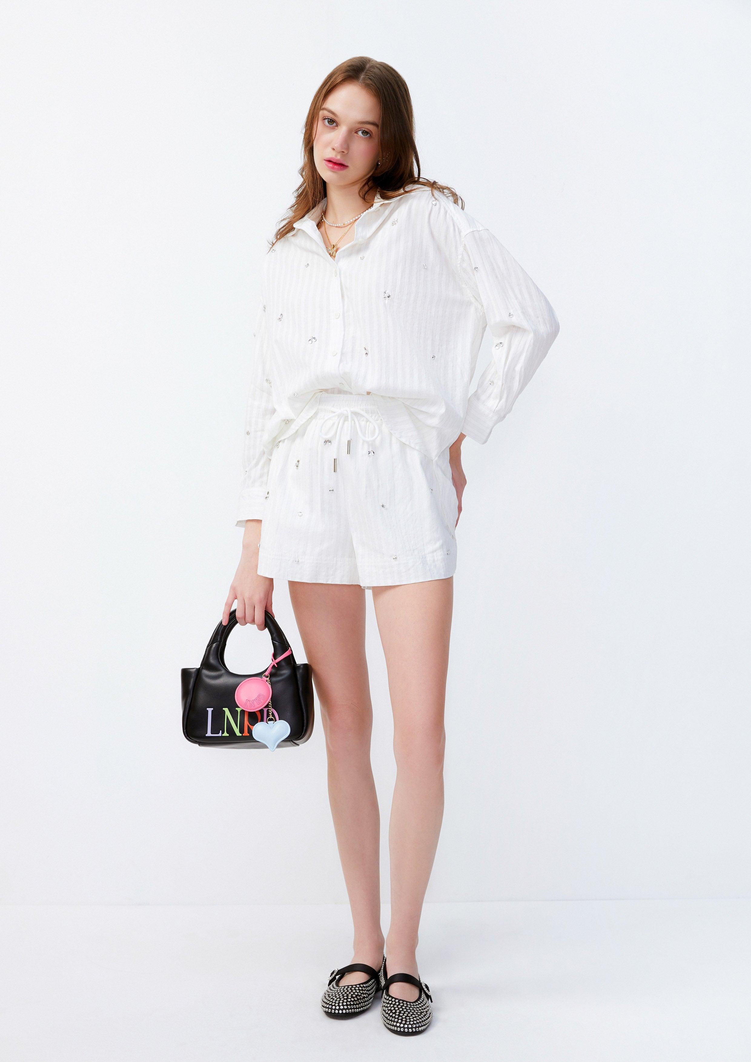 Lost in Museum Crystal Embellished Shorts White