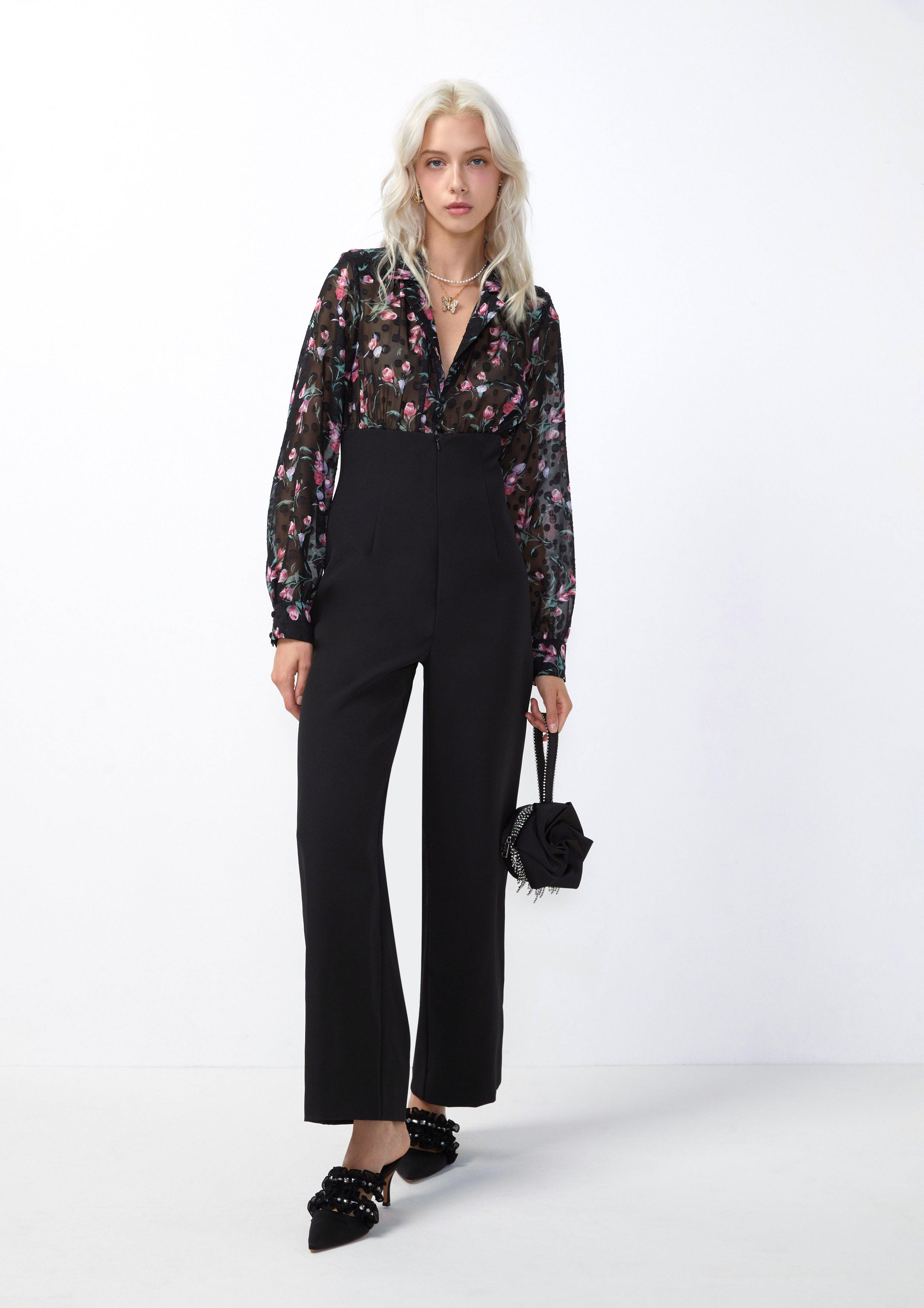 Femme Power Floral Top Jumpsuit Black