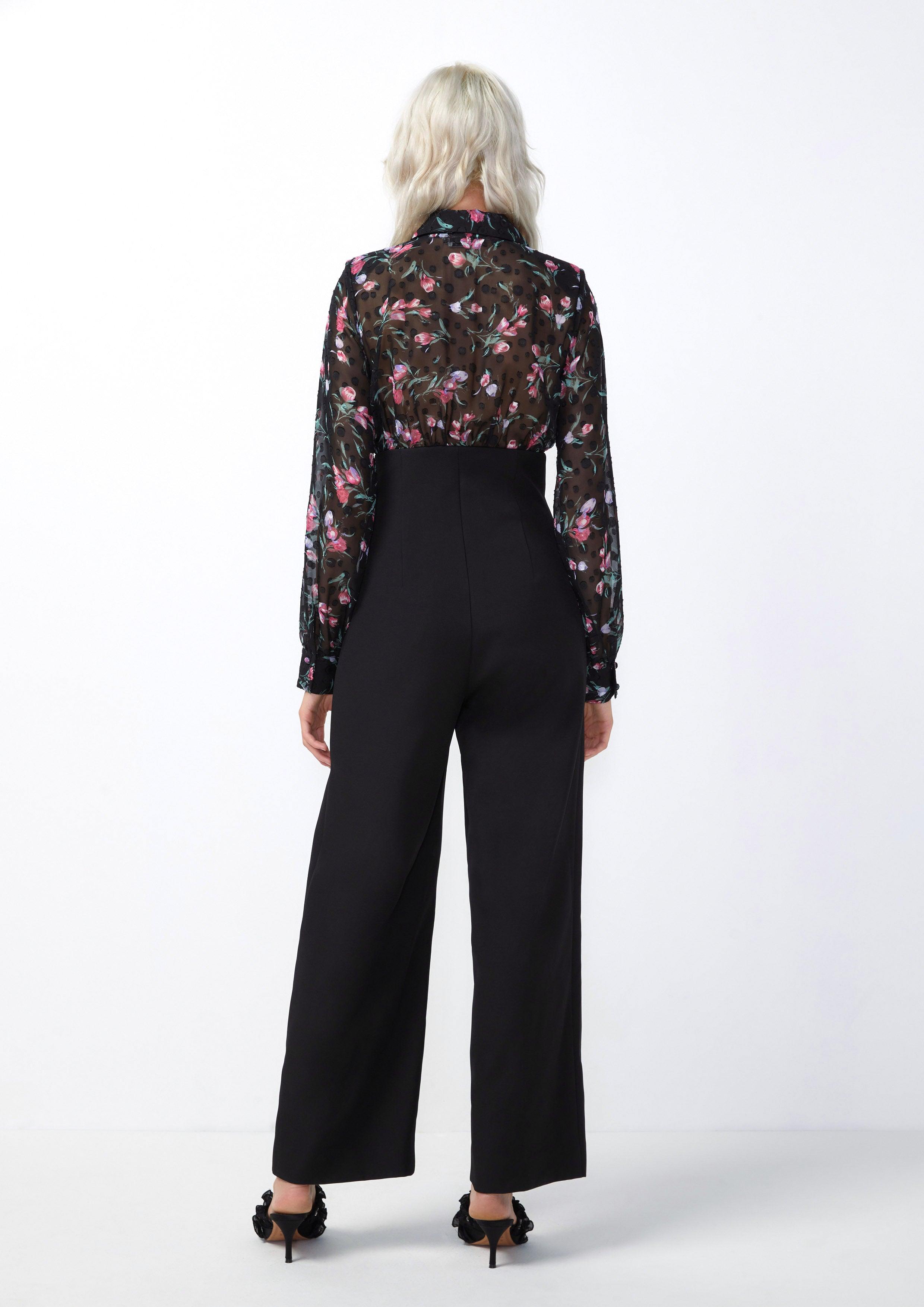 Femme Power Floral Top Jumpsuit Black