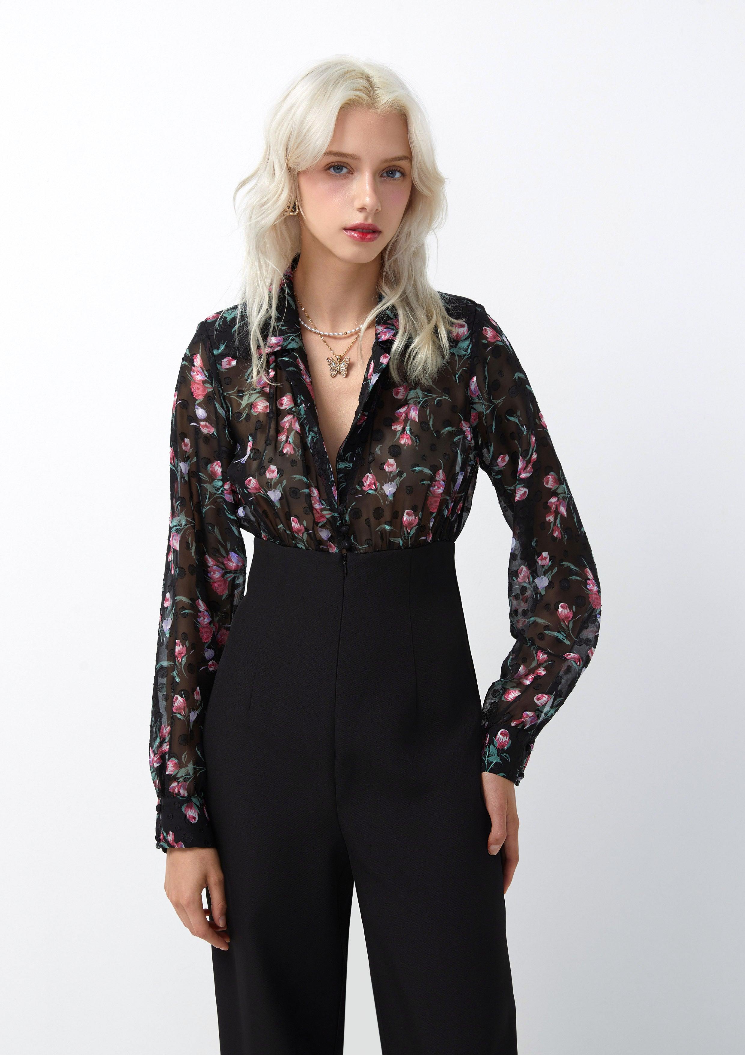 Femme Power Floral Top Jumpsuit Black