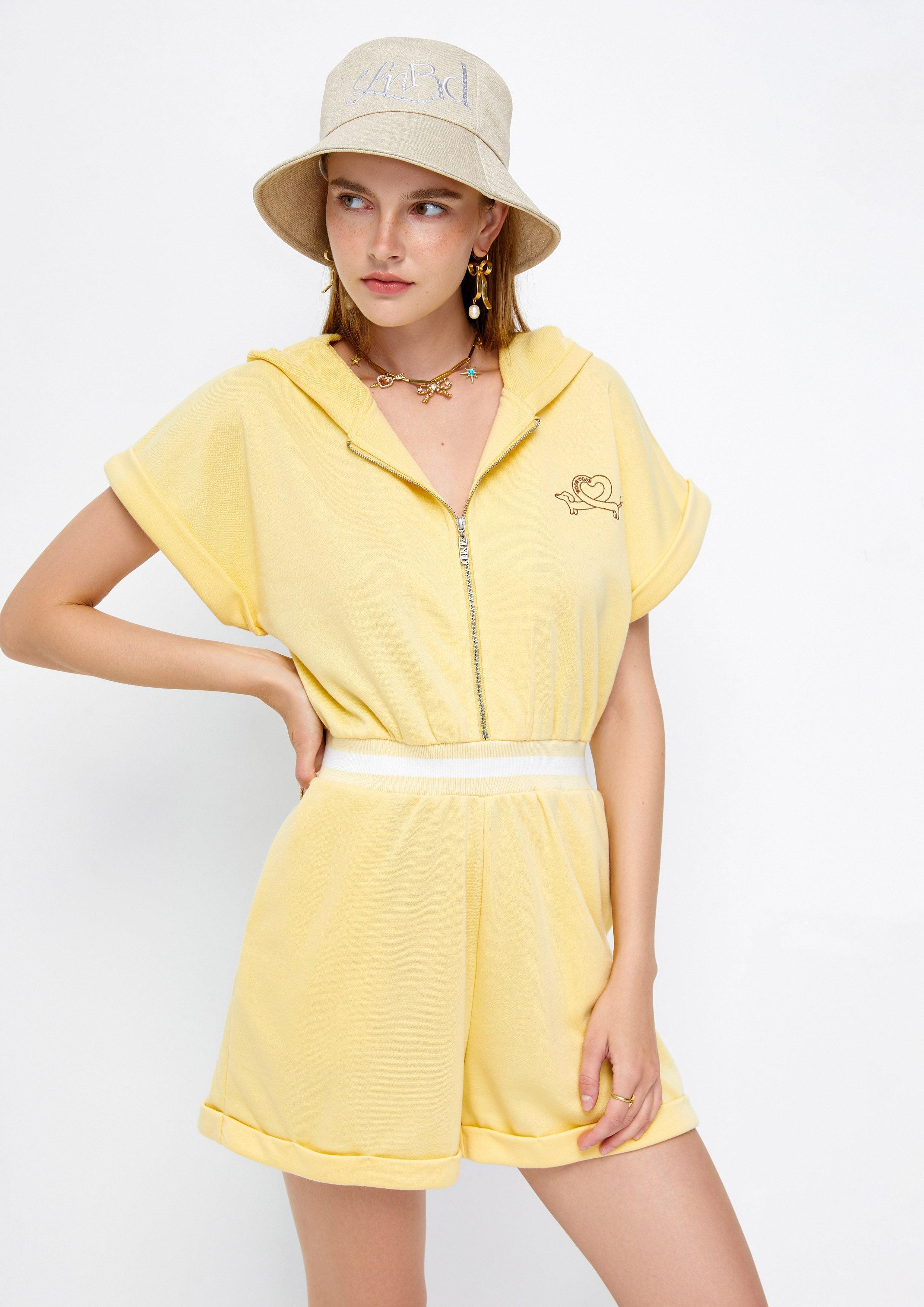 Lost In Museum Woof Club Short Romper Yellow