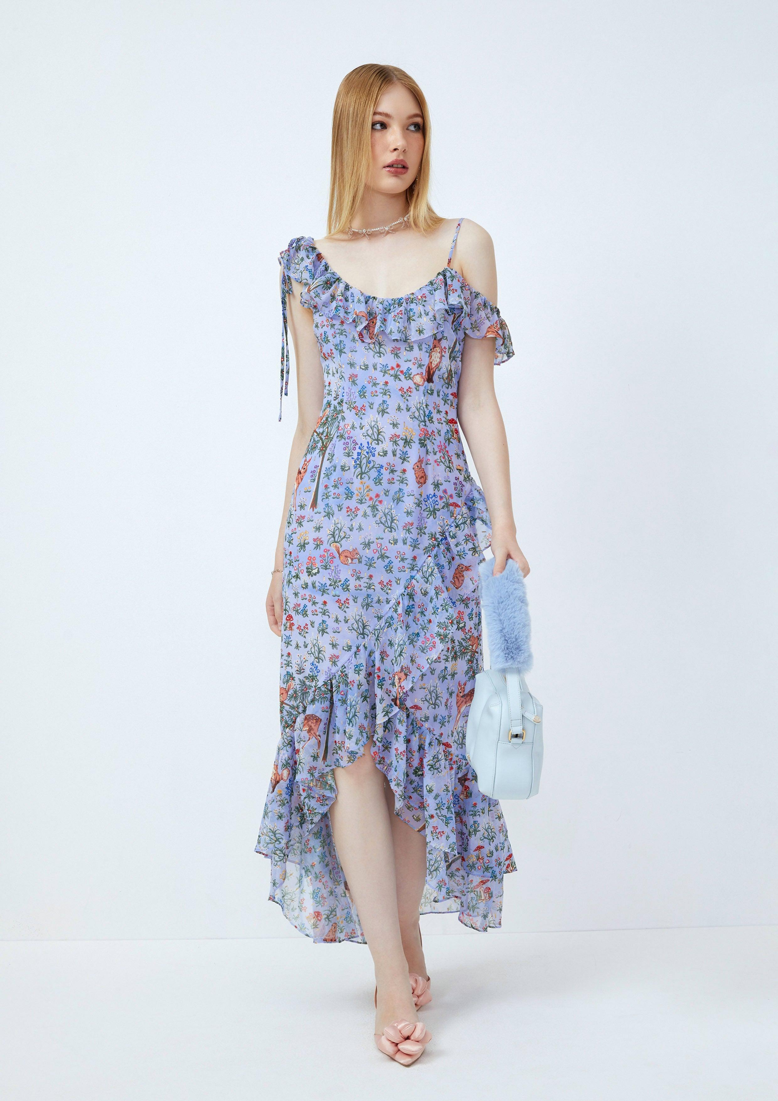 Lost in Museum One-Shoulder Print Dress Purple