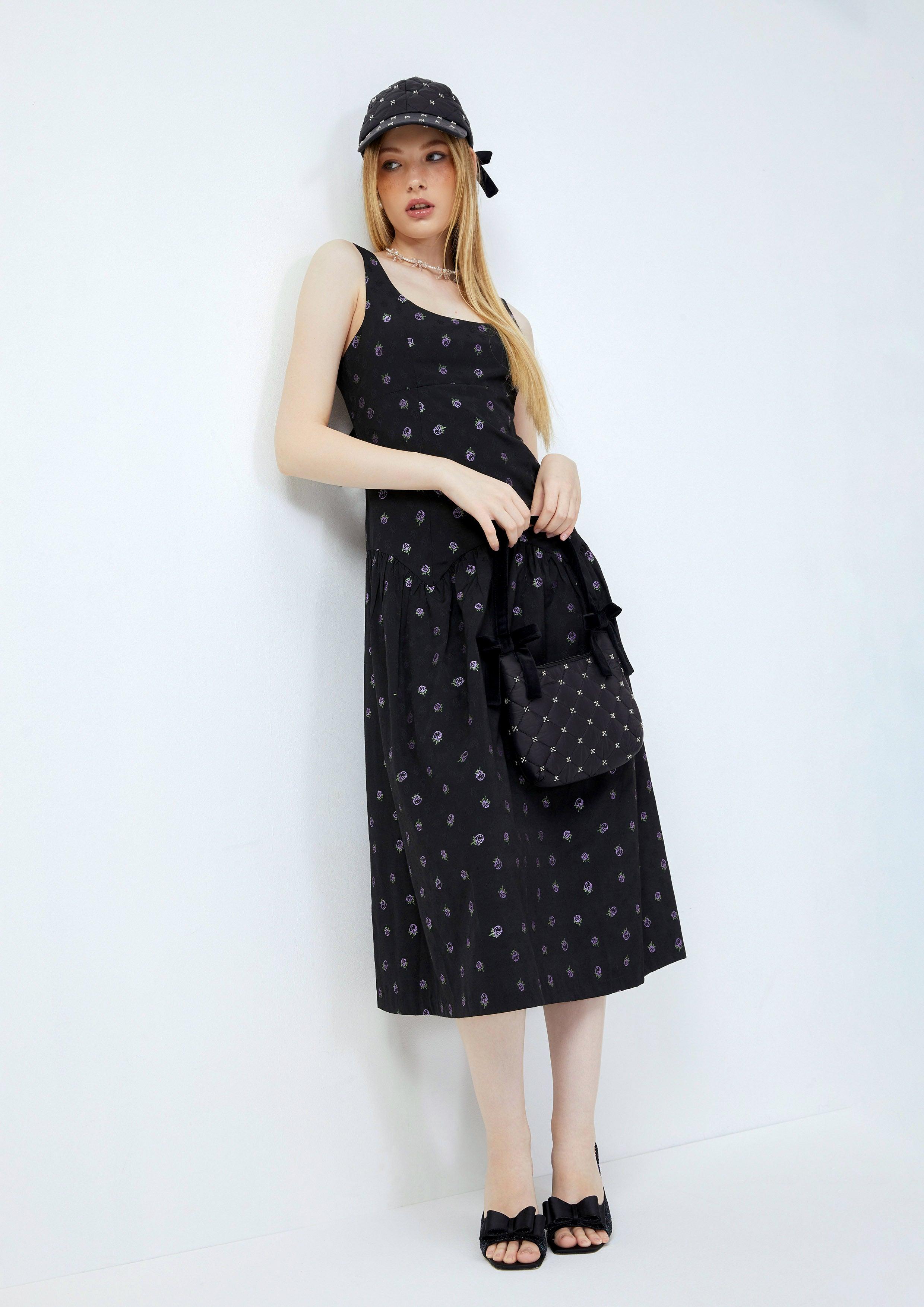 Lost in Museum Petunia Monogram Maxi Dress Black