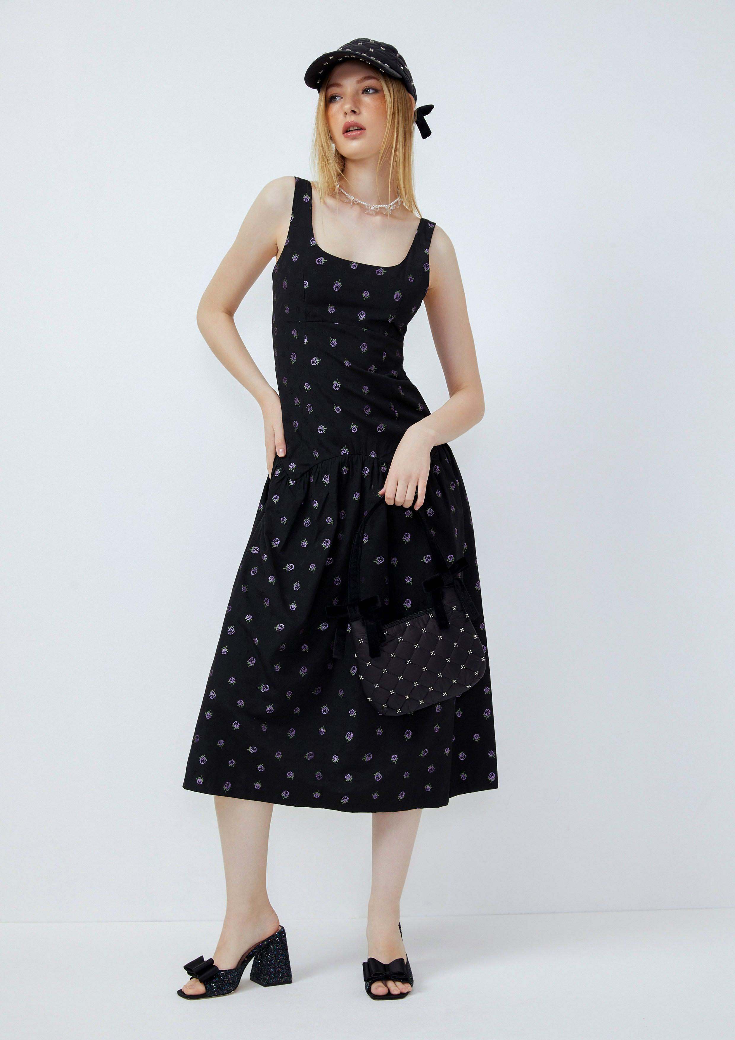 Lost in Museum Petunia Monogram Maxi Dress Black