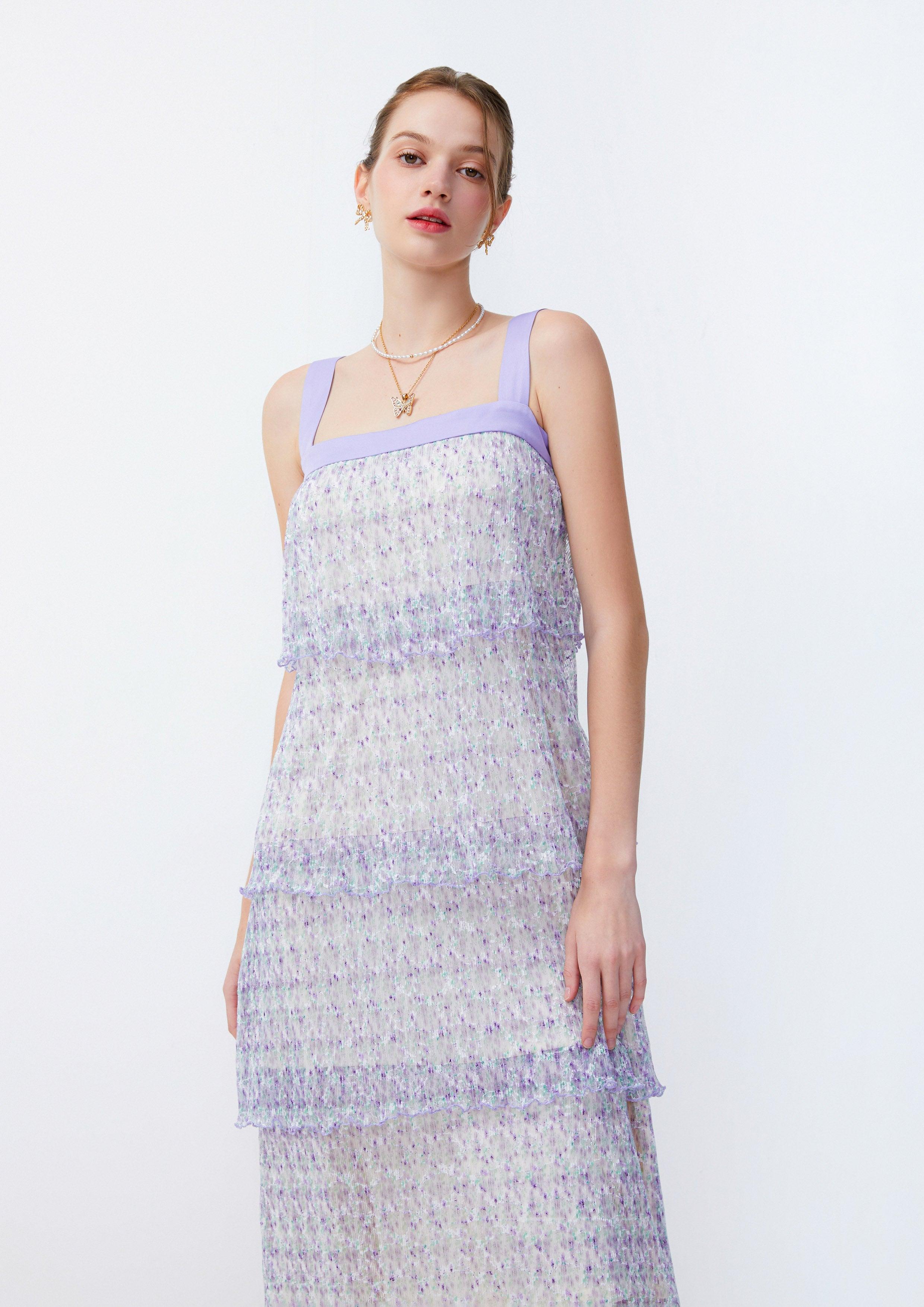 Lost in Museum Azure Aster Layered Sheer Dress Purple