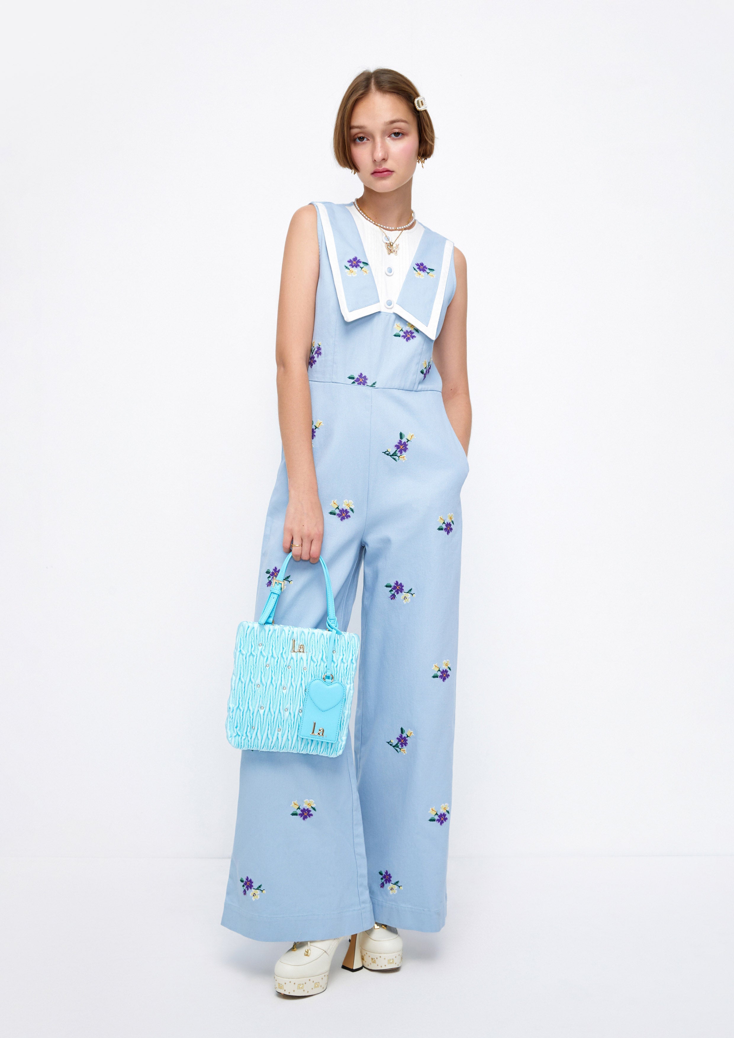 Floral Embroidery Sleveeless Jumpsuit Lost In Museum Collection