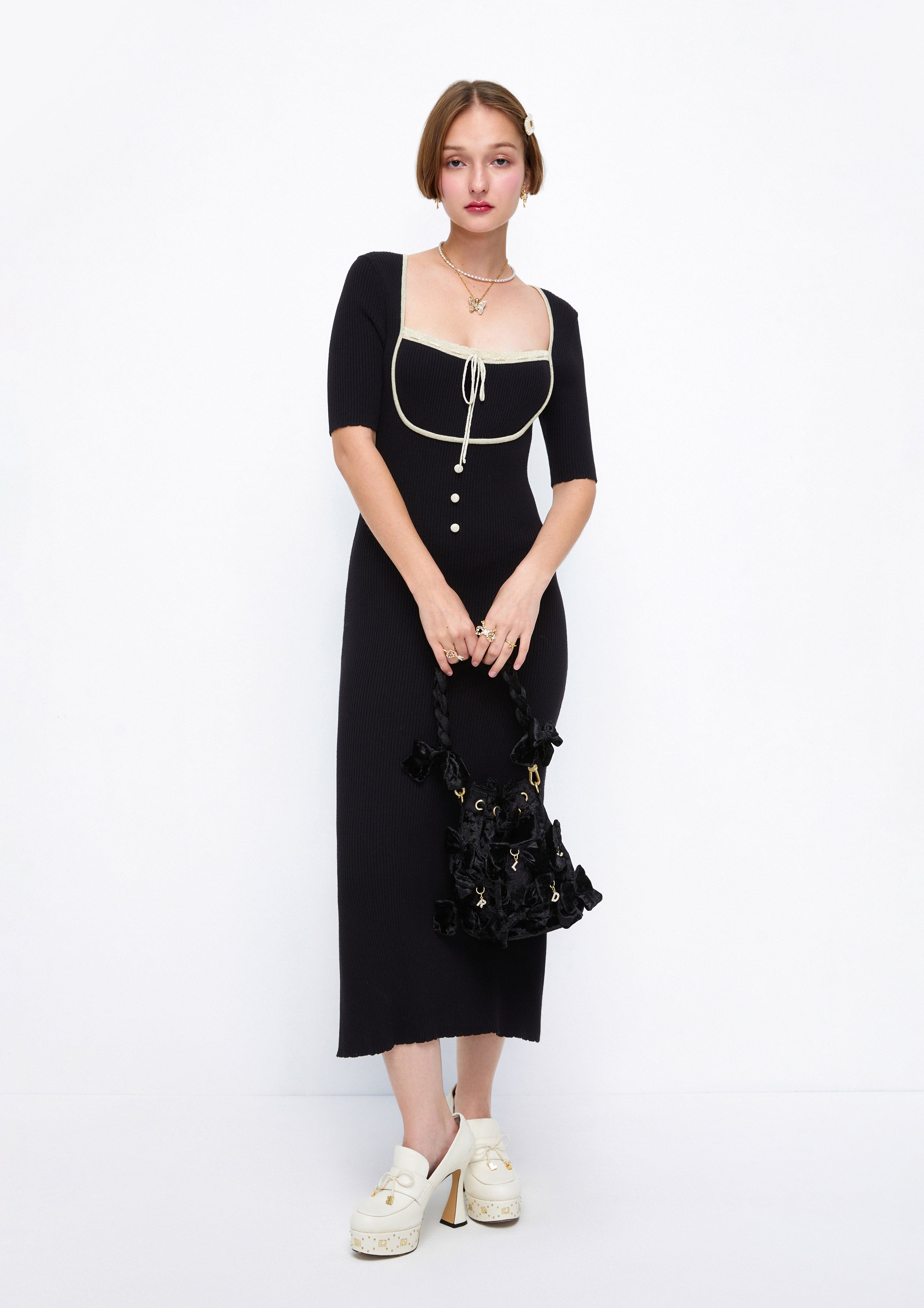 Bow Tie Short Sleeve Maxi Sheath Dress Lost In Museum Collection