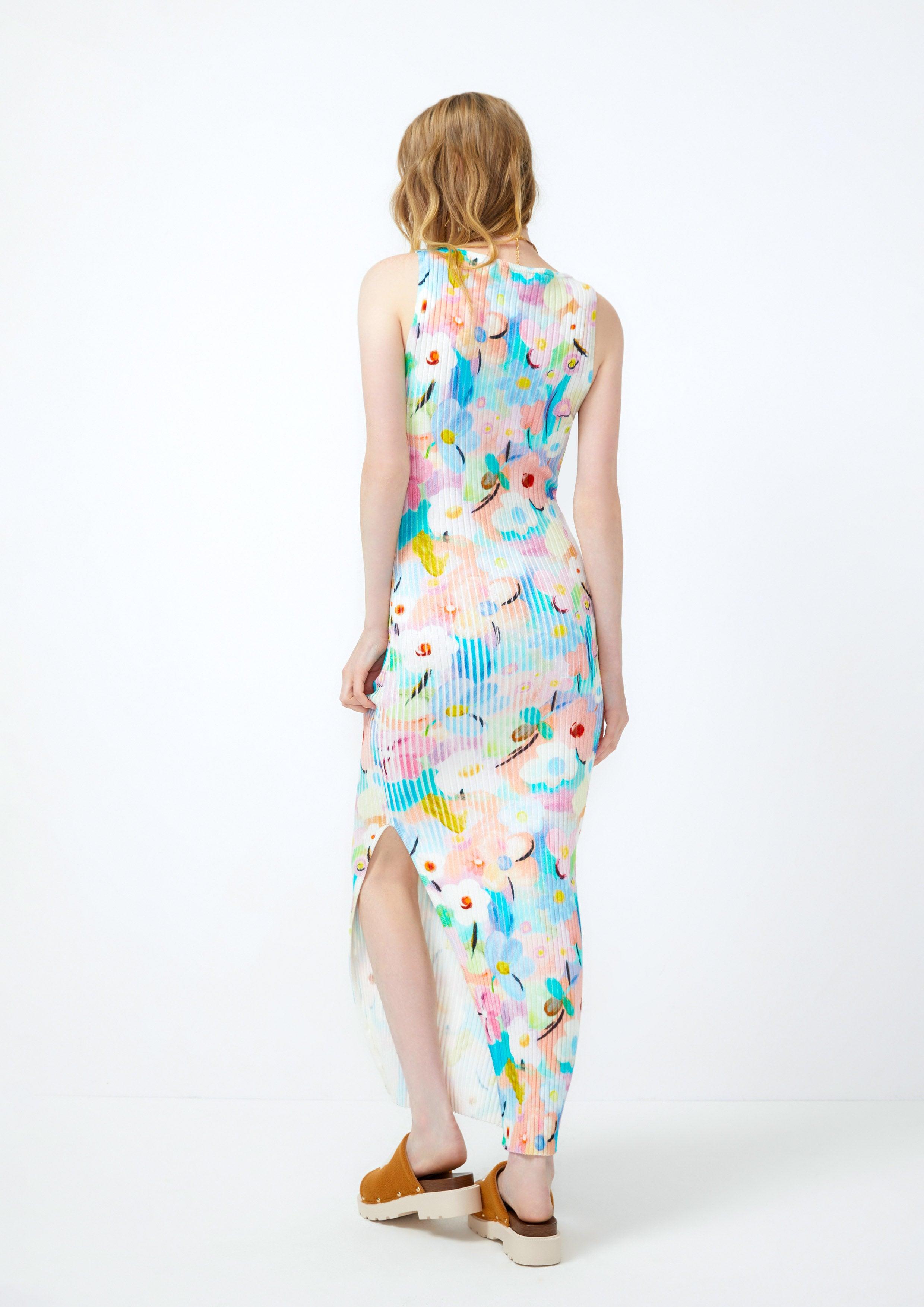 Lost in Museum  Print Sleeveless Knit Dress Multi Color