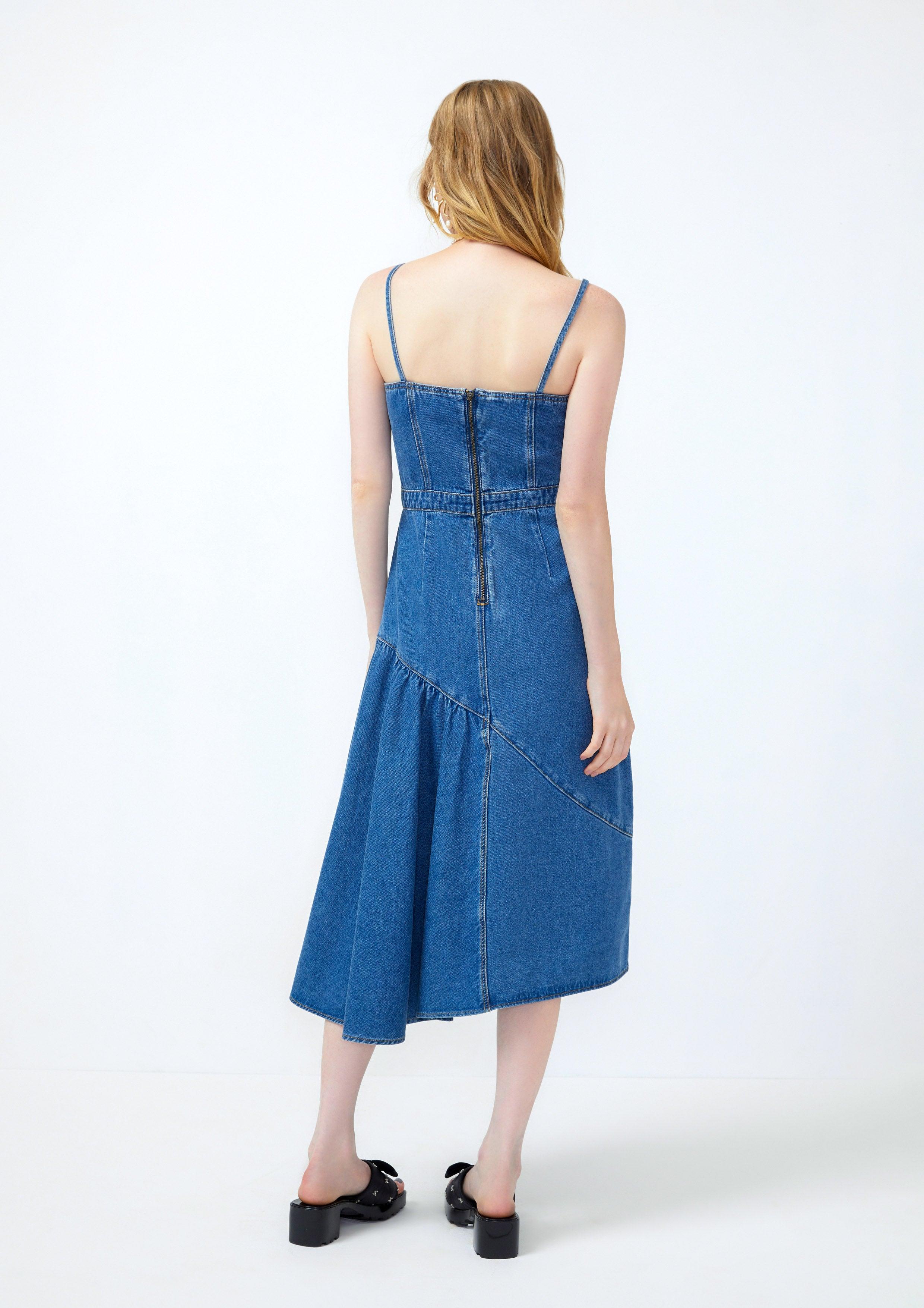 Lost in Museum  Crystal Embellished Denim Dress Blue