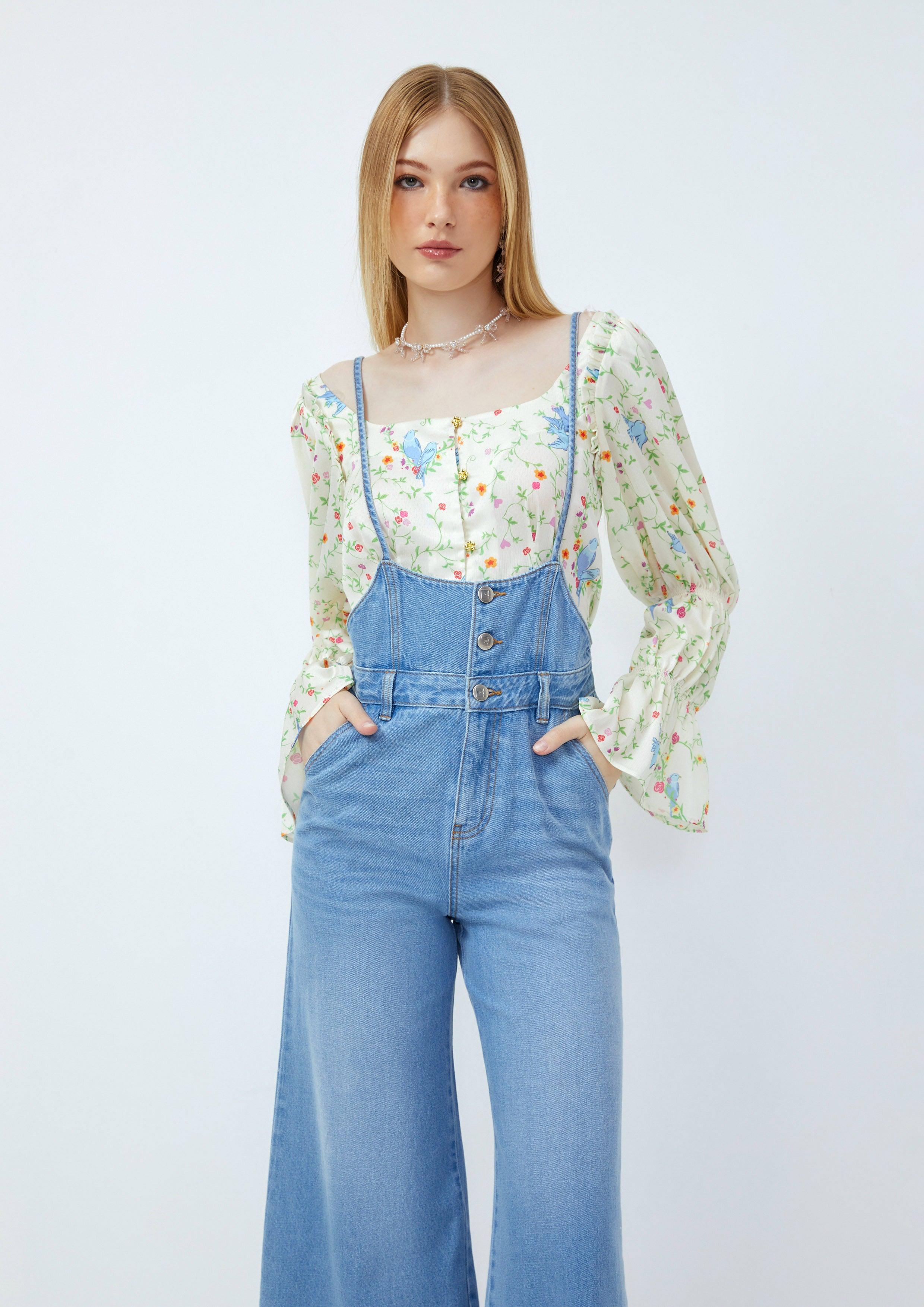 Lost in Museum Vintage Charm Denim Overalls Blue