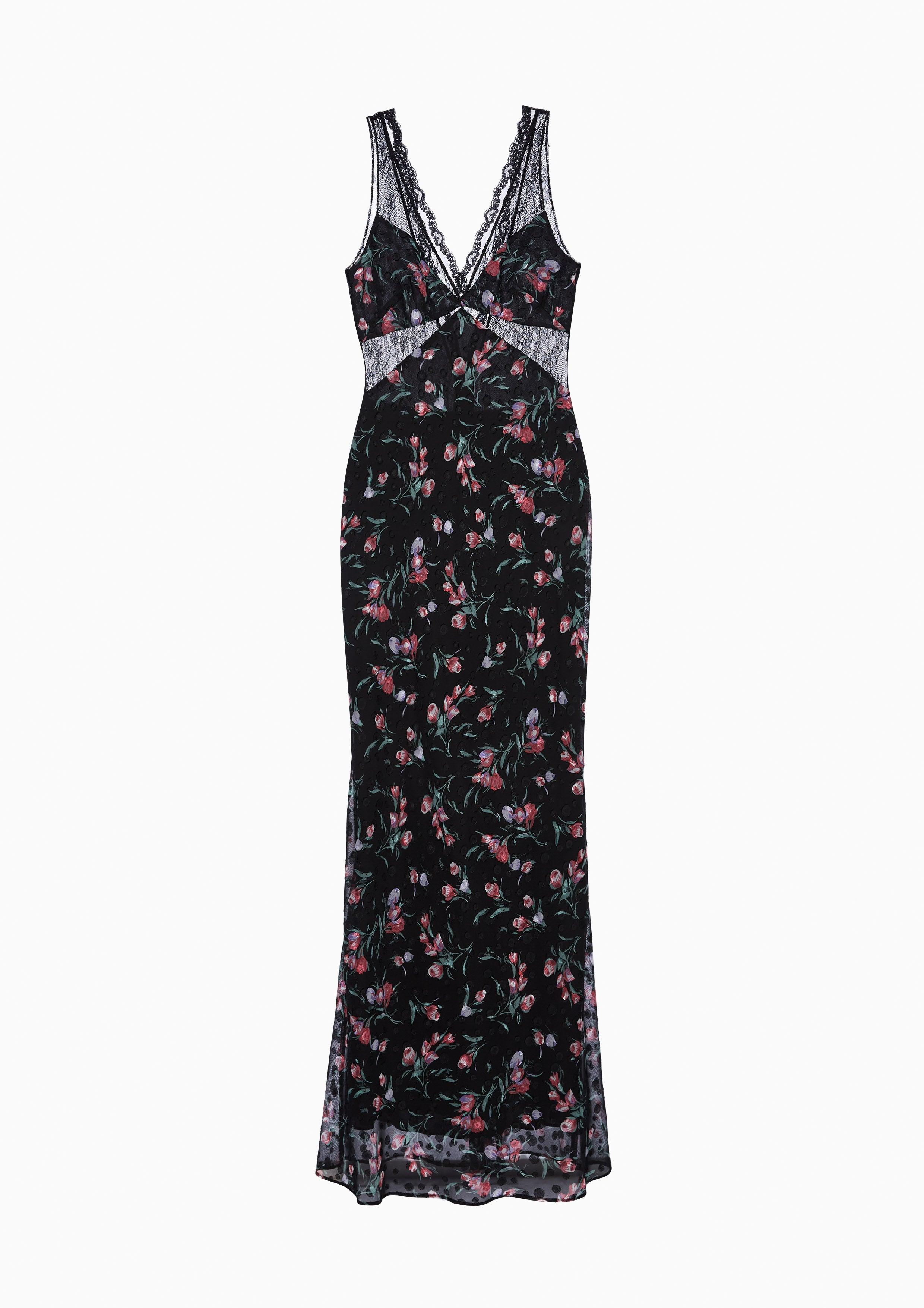 Femme Power Lace Floral Maxi Dress Black