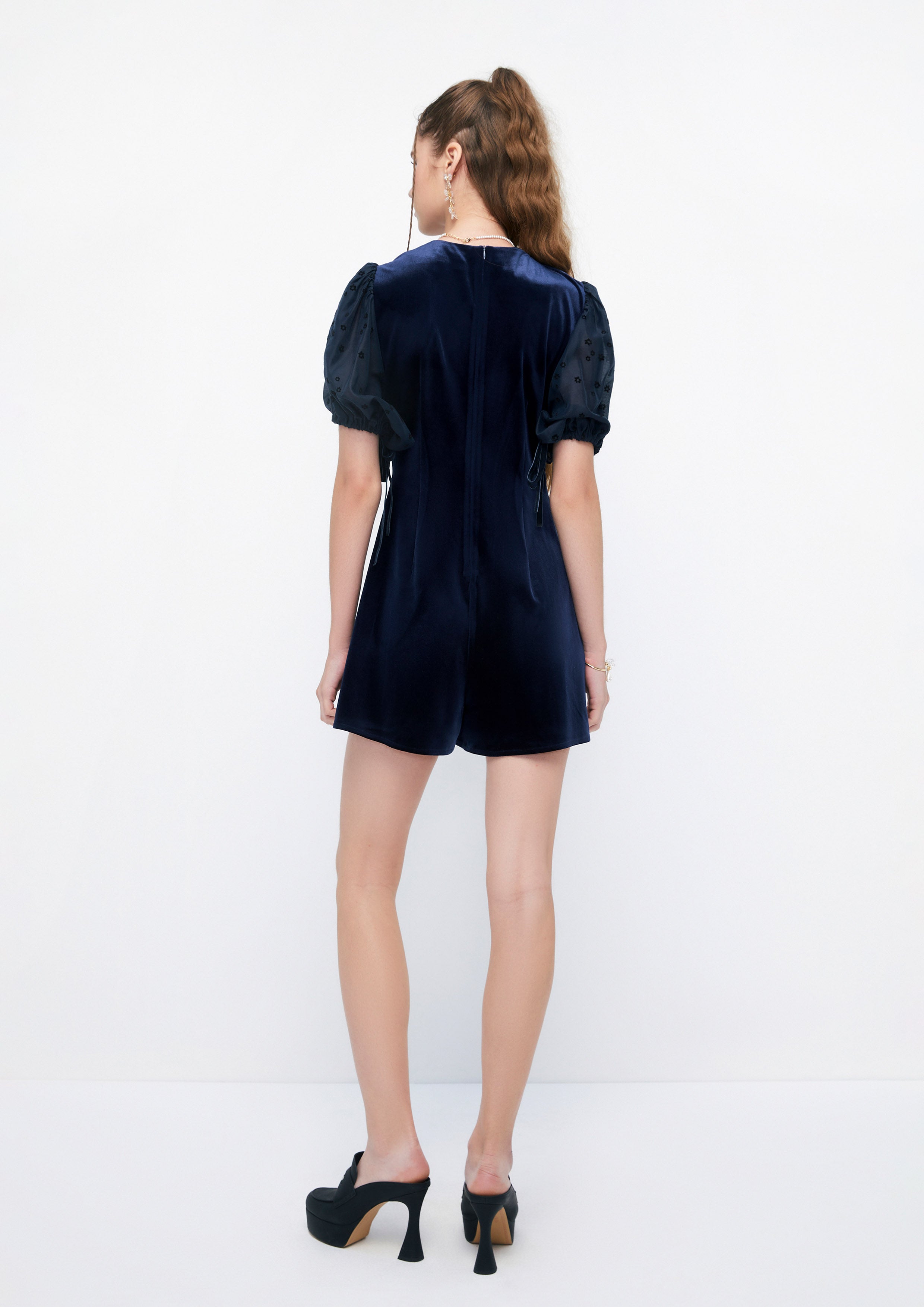 Velvet Flared Shorts Sheer Puffed Sleeve Romper Retro Rewind Collection