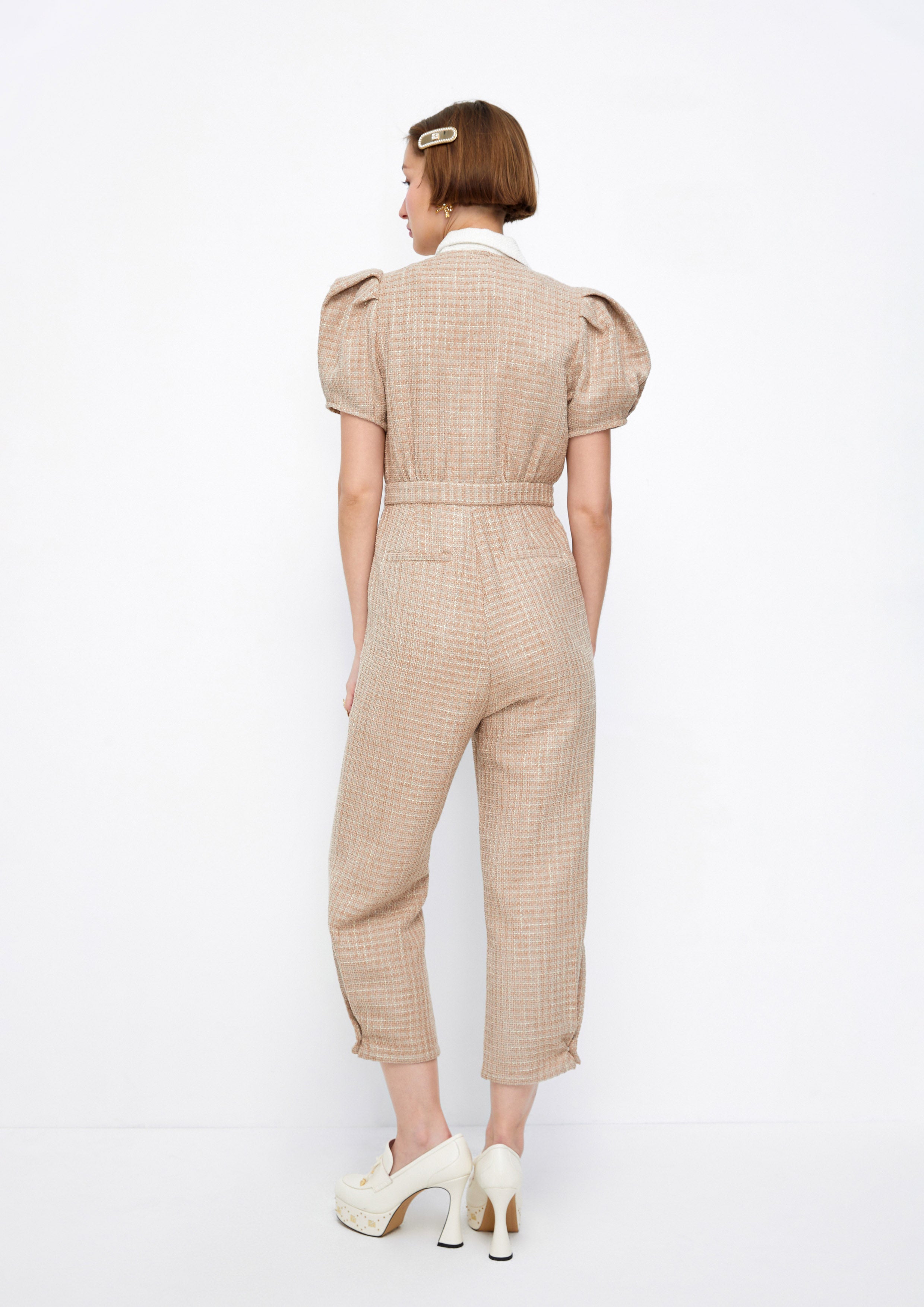 Short Puffed Sleeve Tweed Jumpsuit Lost In Museum Collection