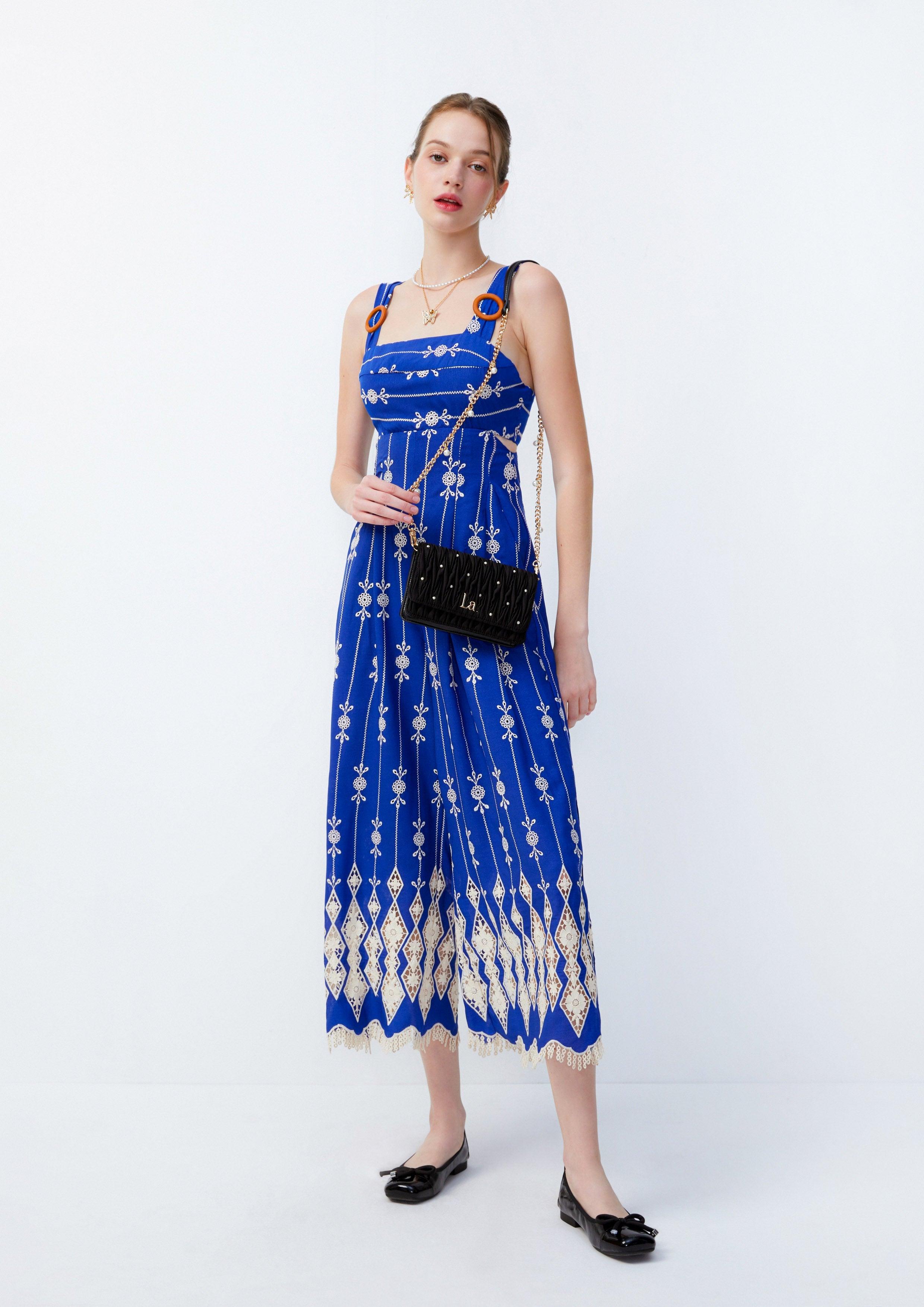 Lost in Museum Broderie Relaxed Jumpsuit Blue