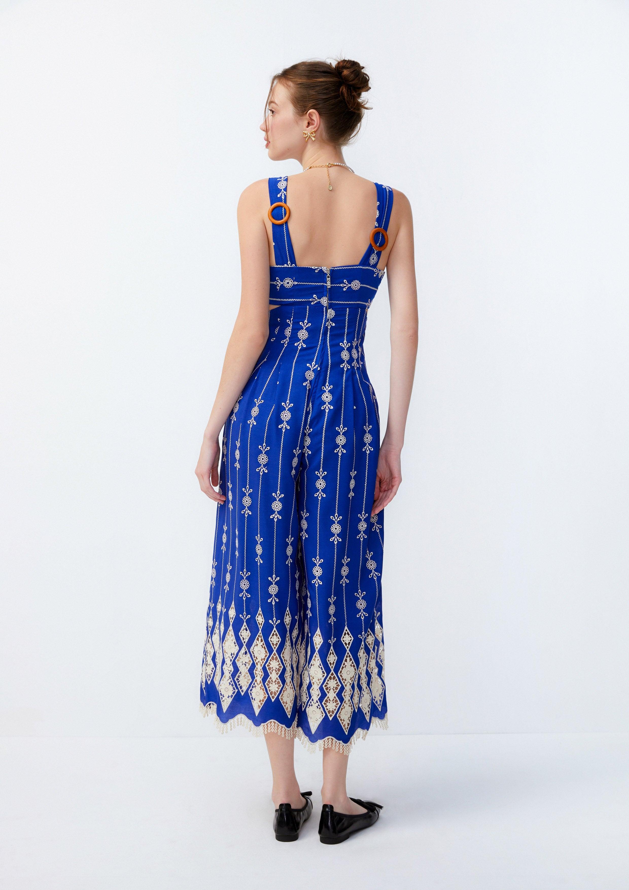 Lost in Museum Broderie Relaxed Jumpsuit Blue