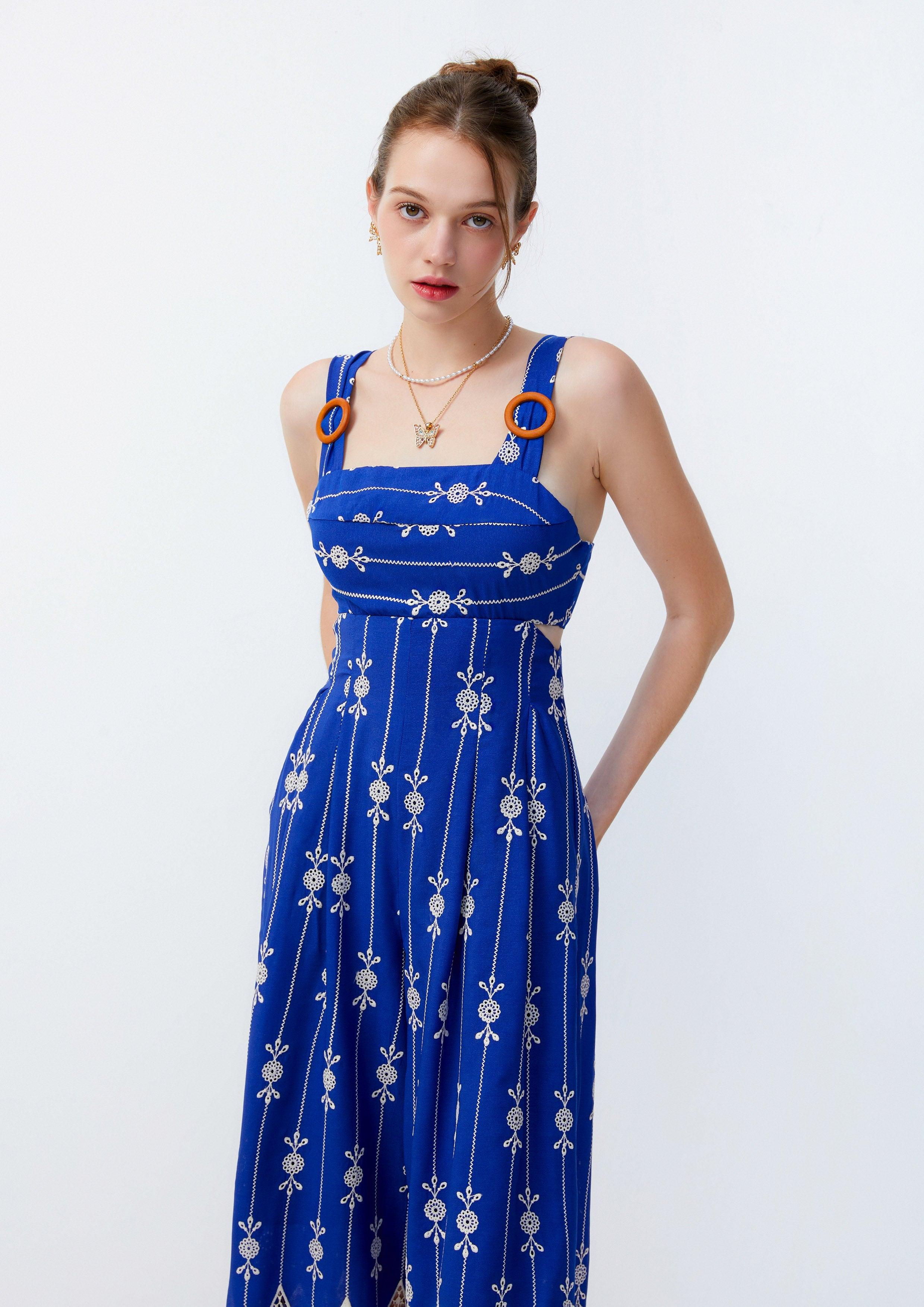 Lost in Museum Broderie Relaxed Jumpsuit Blue