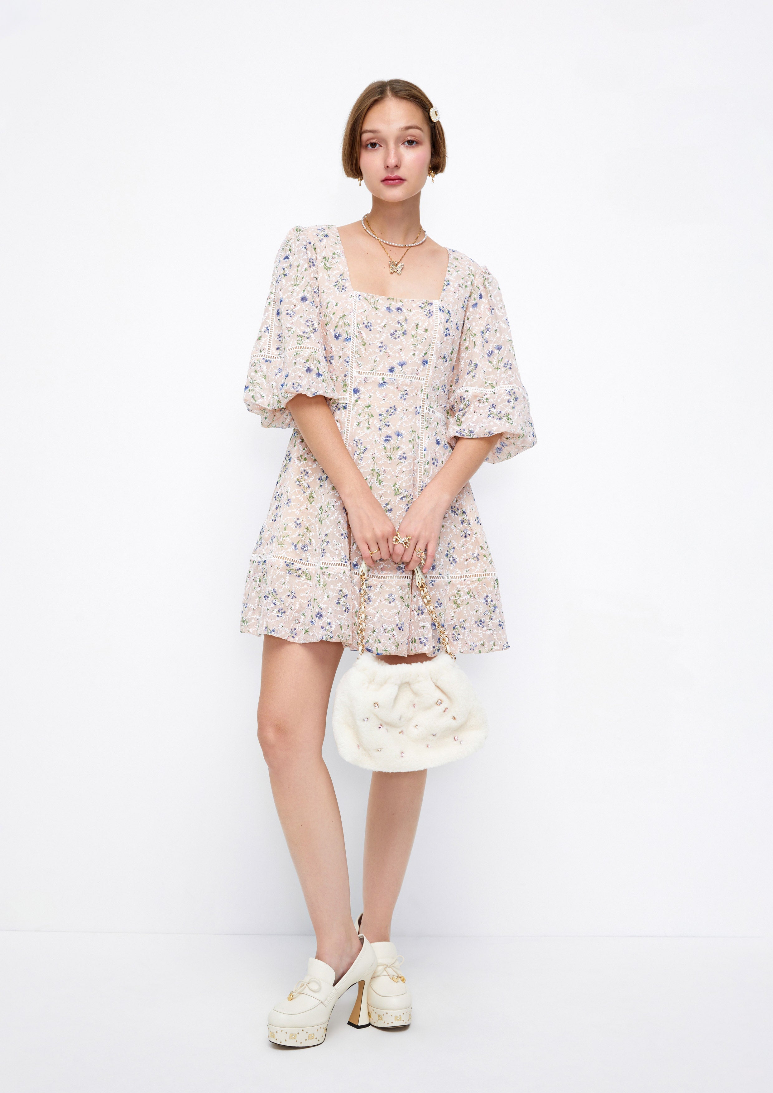 Floral Lace Broderie Mini Dress Lost In Museum Collection