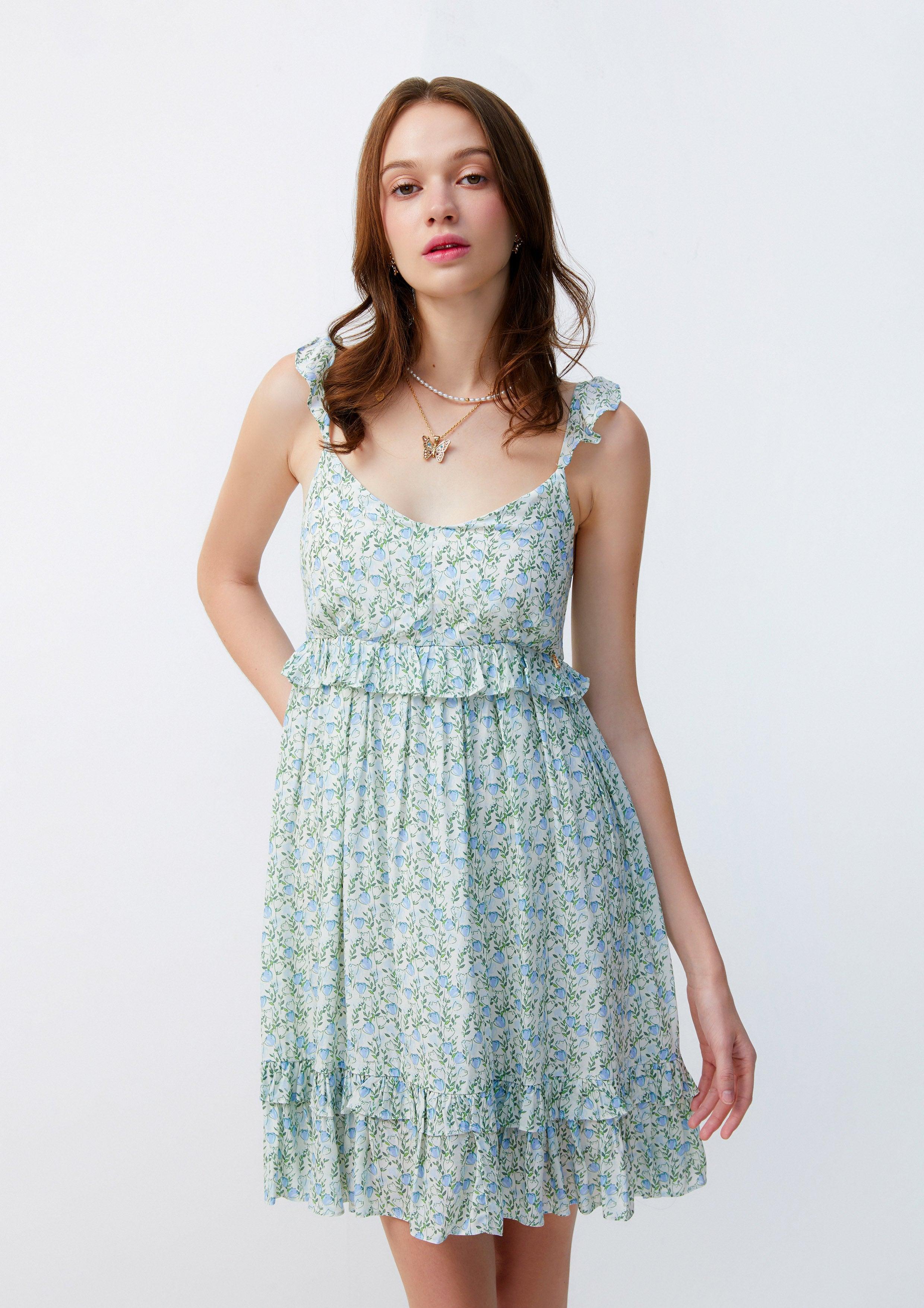 Lost in Museum Floral Park Mini Dress Green