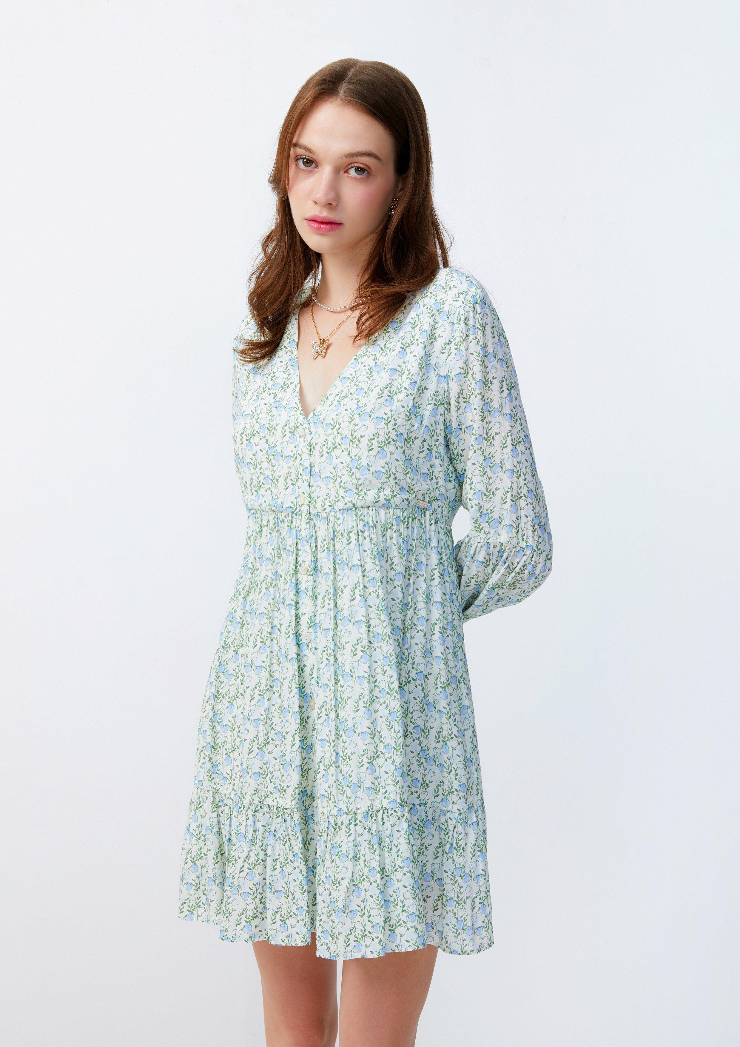 Lost in Museum Floral Park Shirt Dress Green