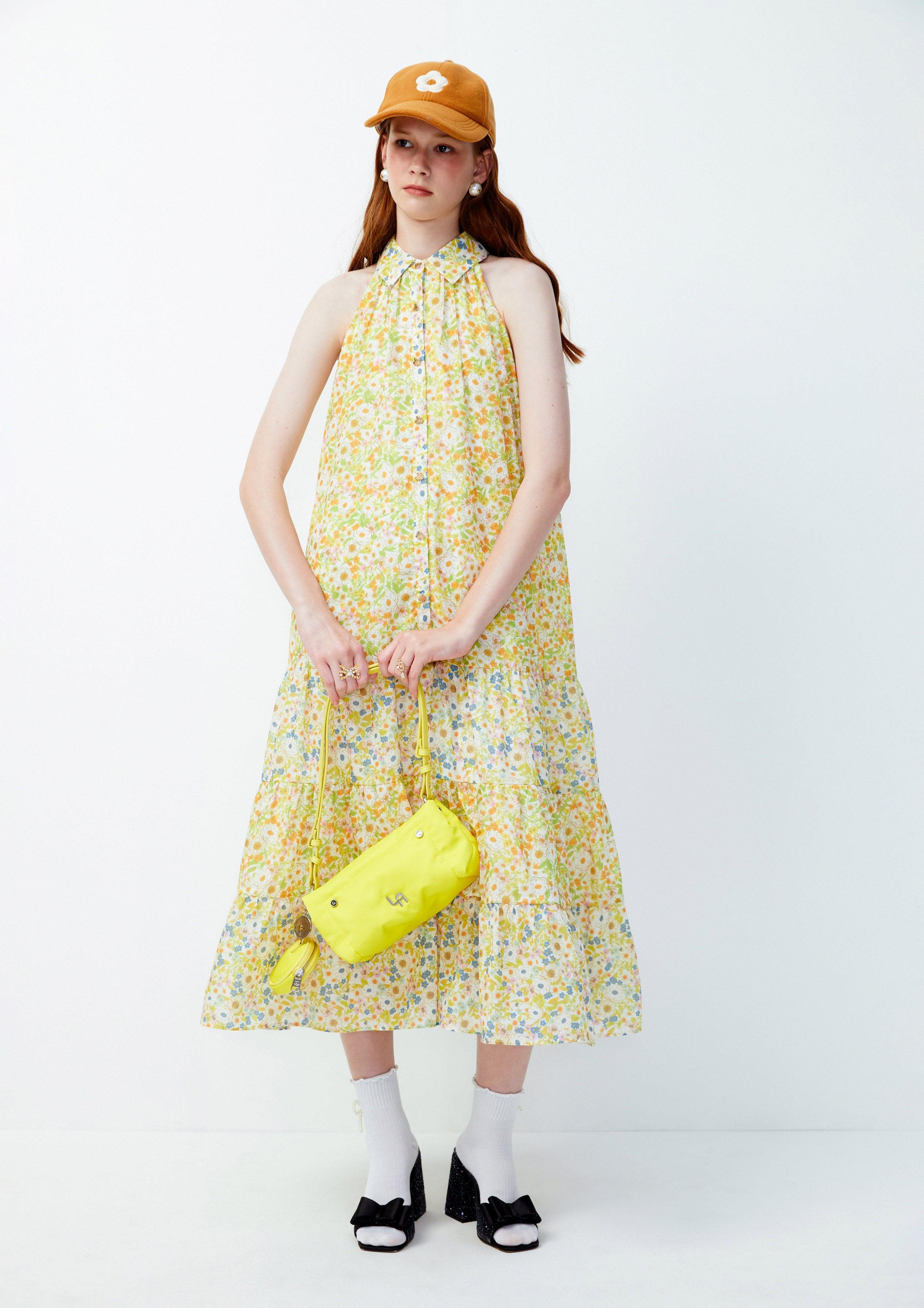 Lost in Museum Flower Field Sleeveless Midi Dress Multi Color