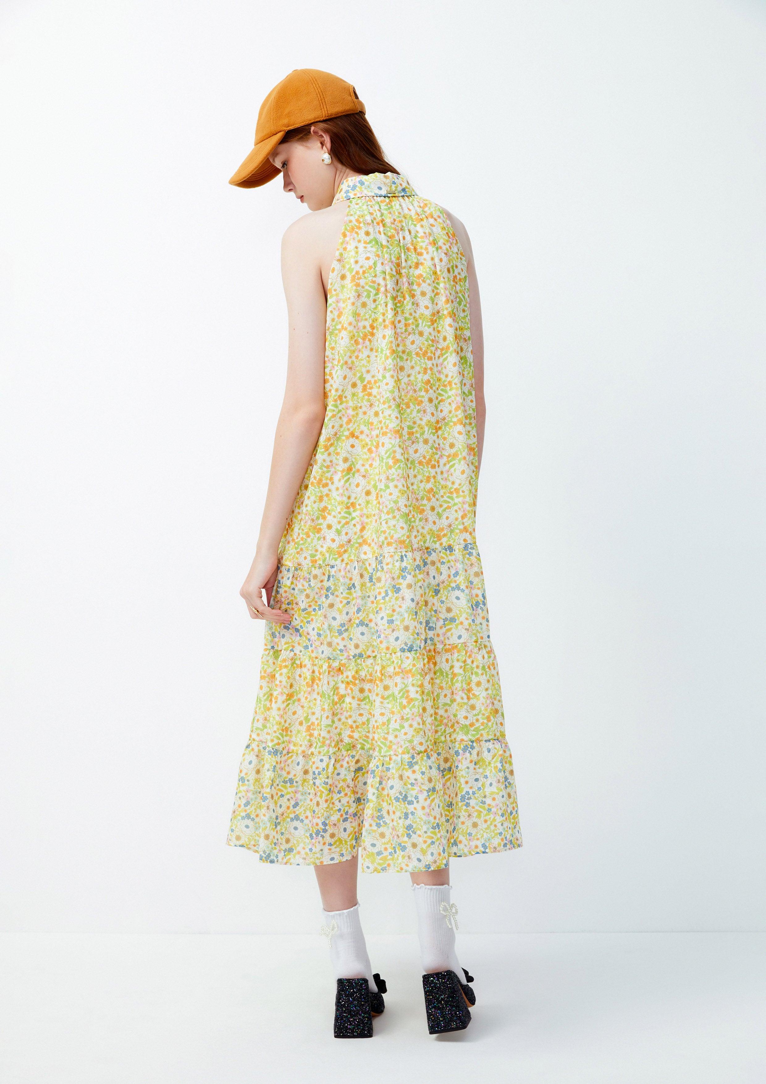 Lost in Museum Flower Field Sleeveless Midi Dress Multi Color