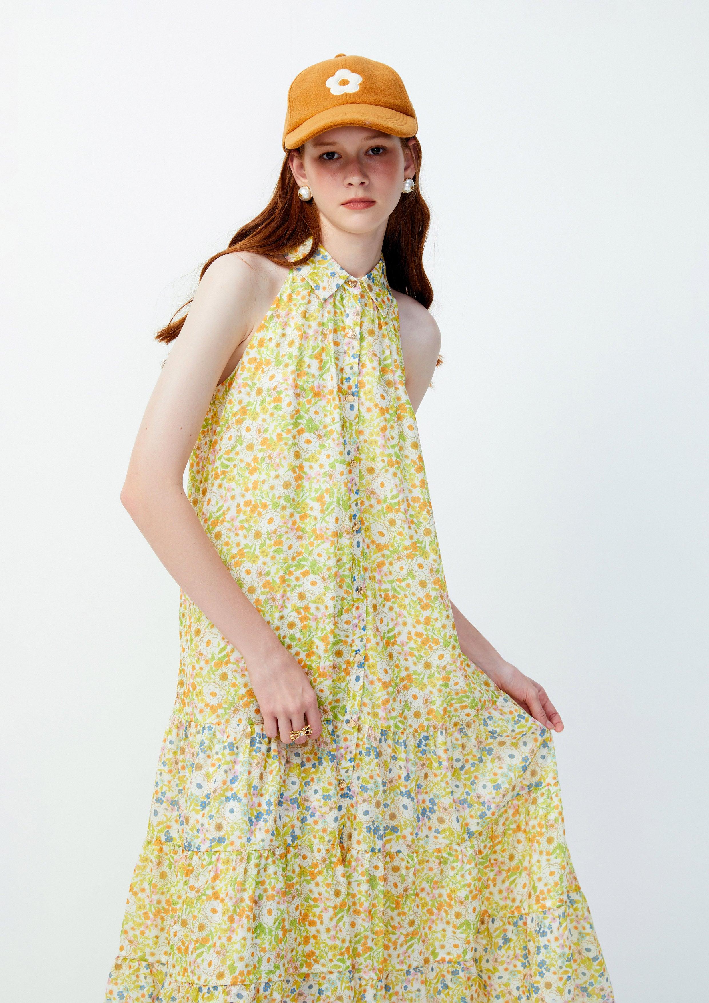 Lost in Museum Flower Field Sleeveless Midi Dress Multi Color