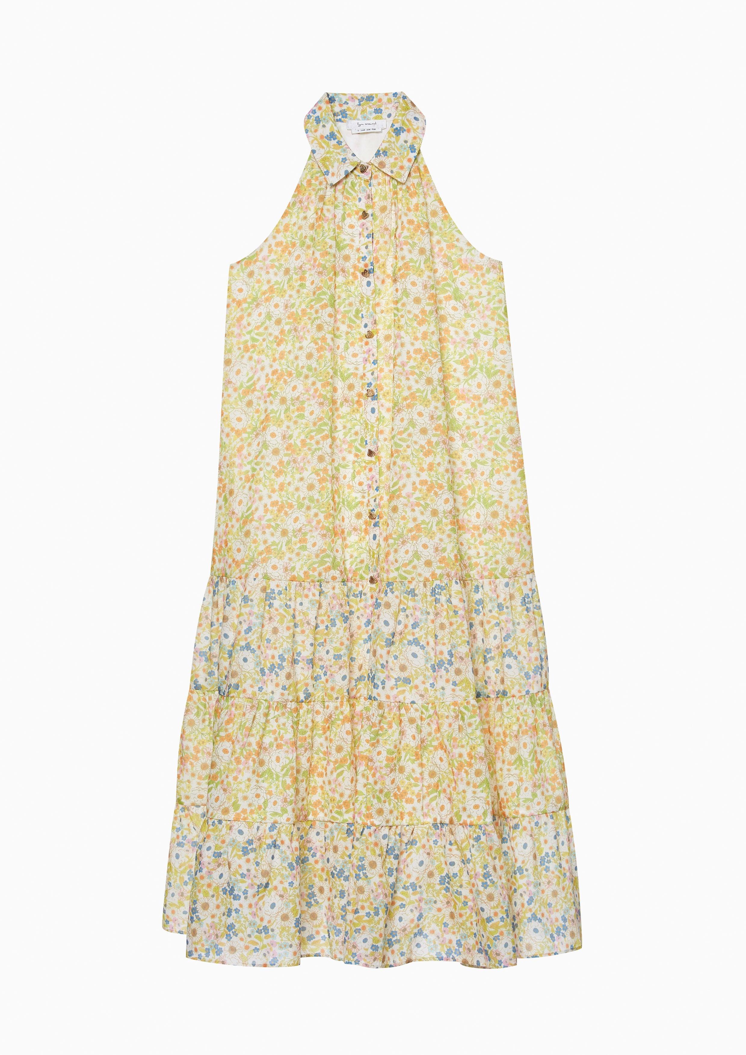 Lost in Museum Flower Field Sleeveless Midi Dress Multi Color