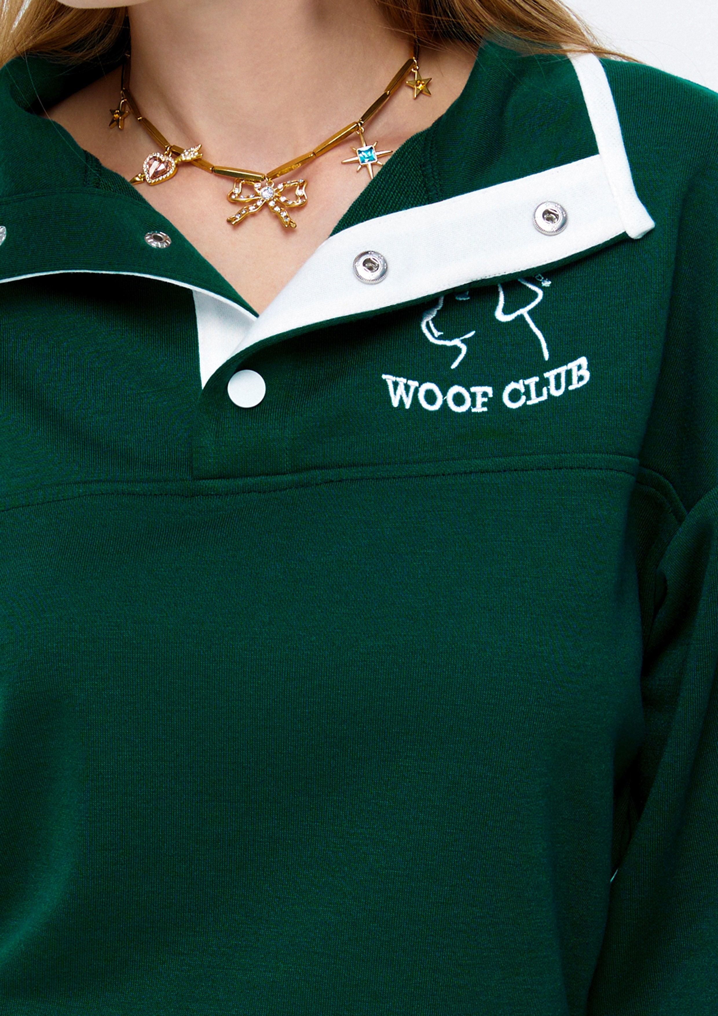 Lost In Museum Woof Club Crop Pullover Green