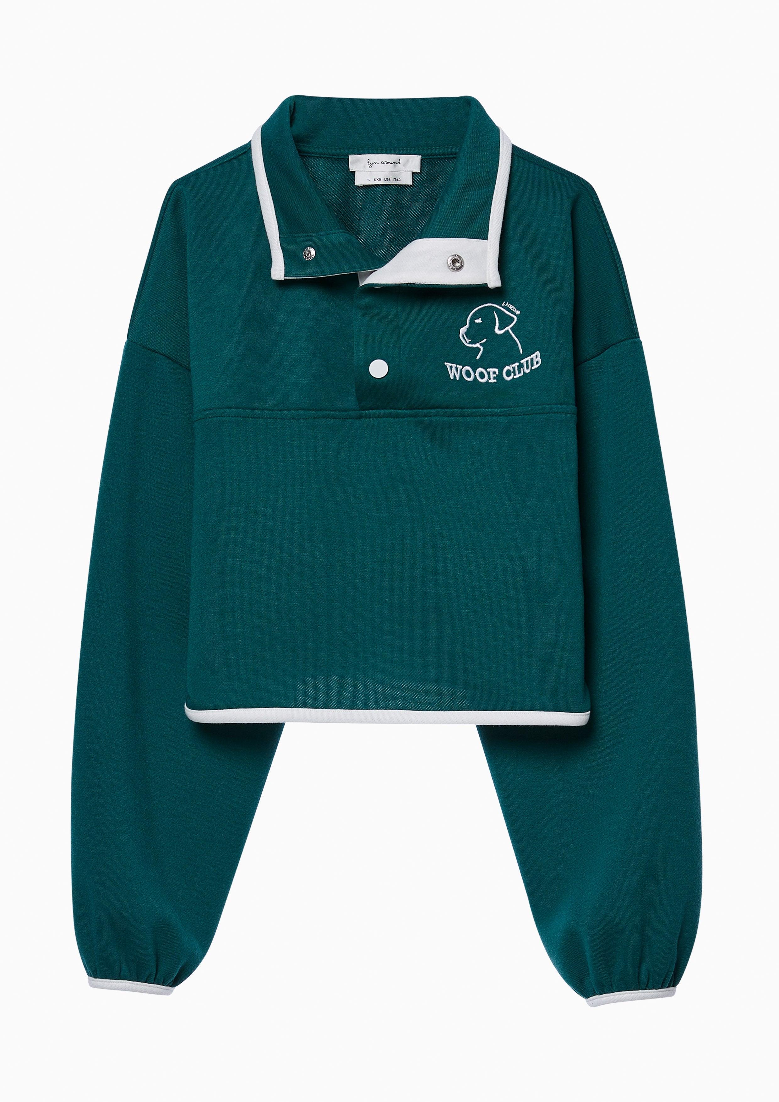 Lost In Museum Woof Club Crop Pullover Green