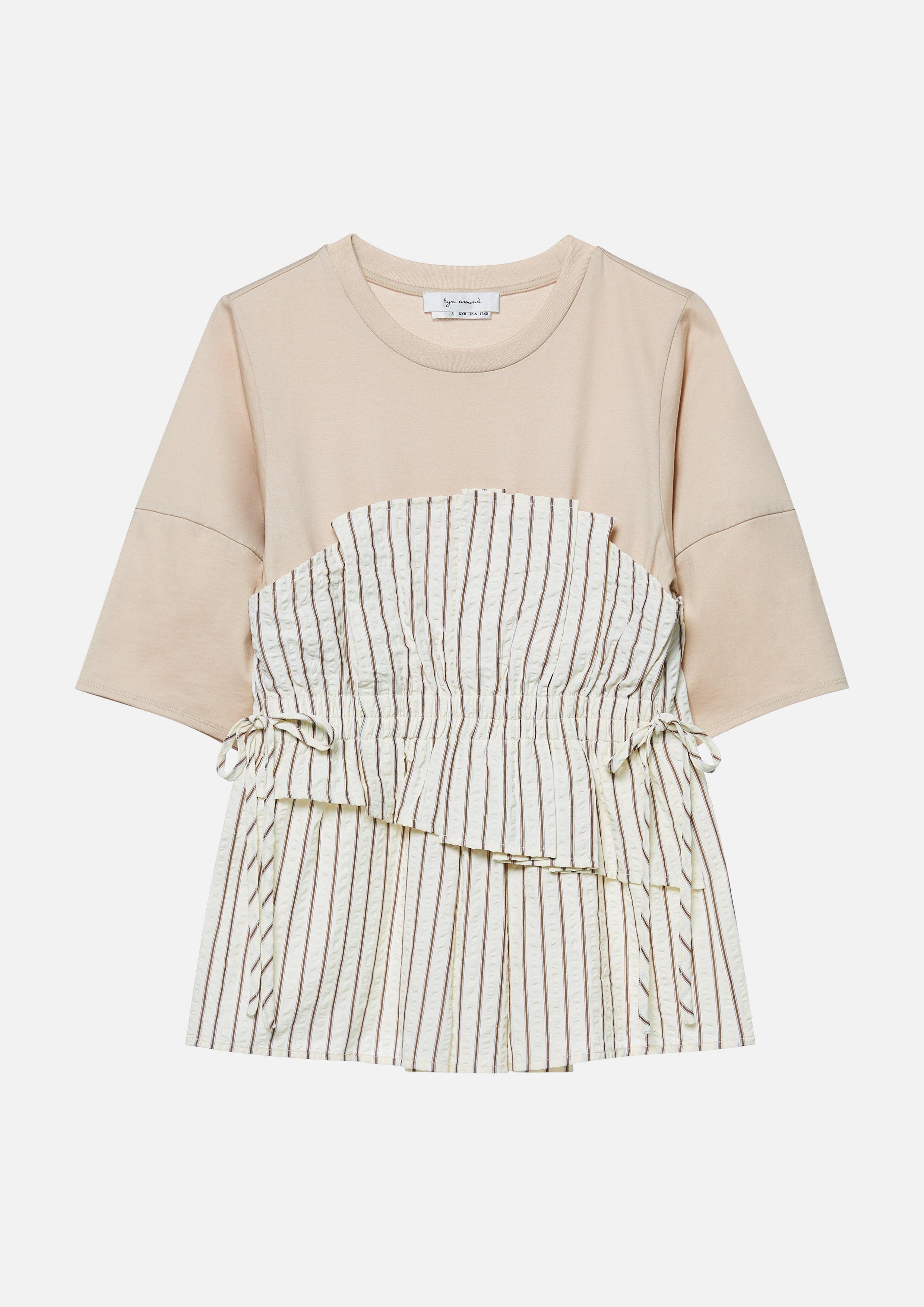 Lost In Museum Woof Club Ruffled Striped Layered Tee Brown