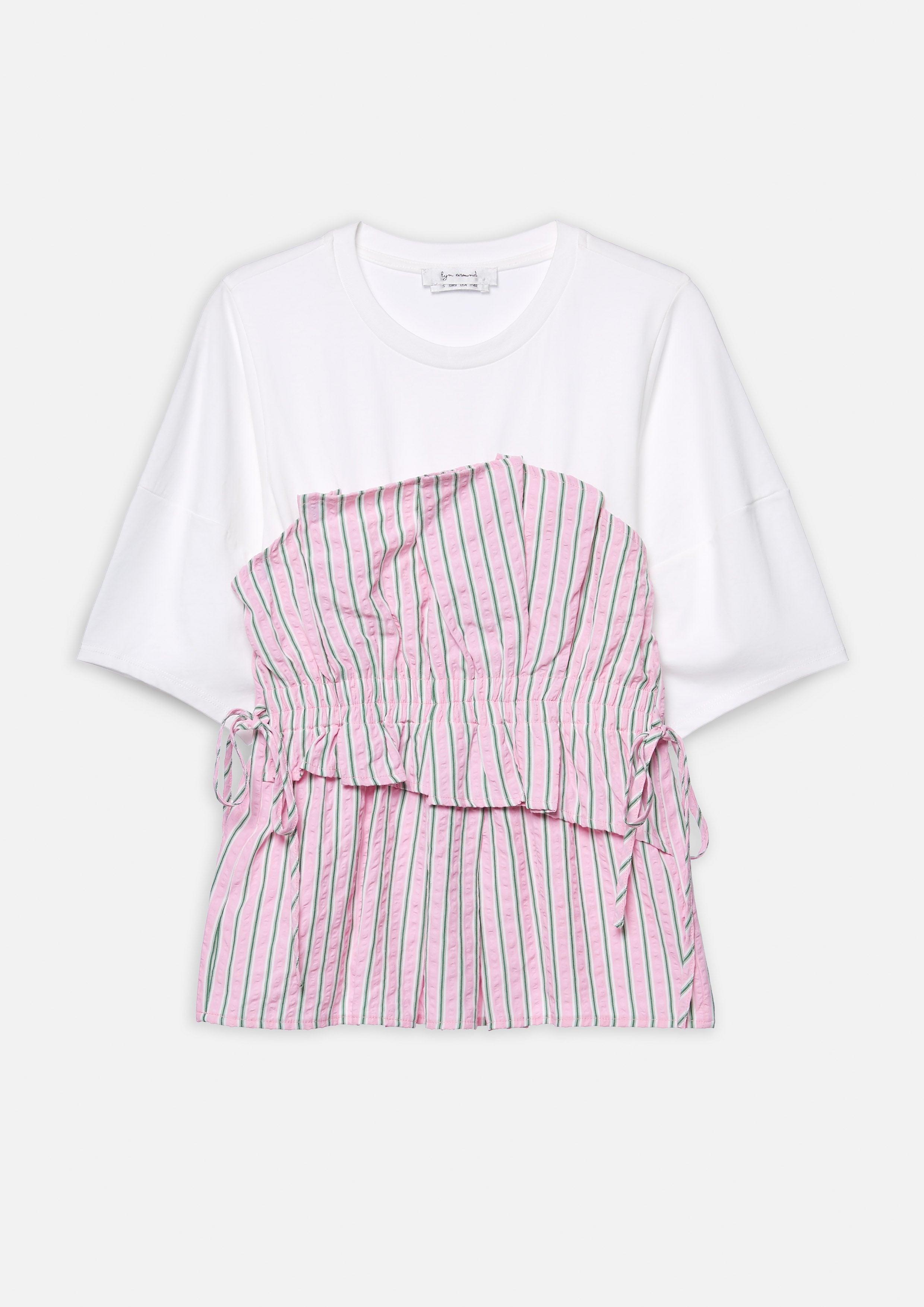 Lost In Museum Woof Club Ruffled Striped Layered Tee Pink