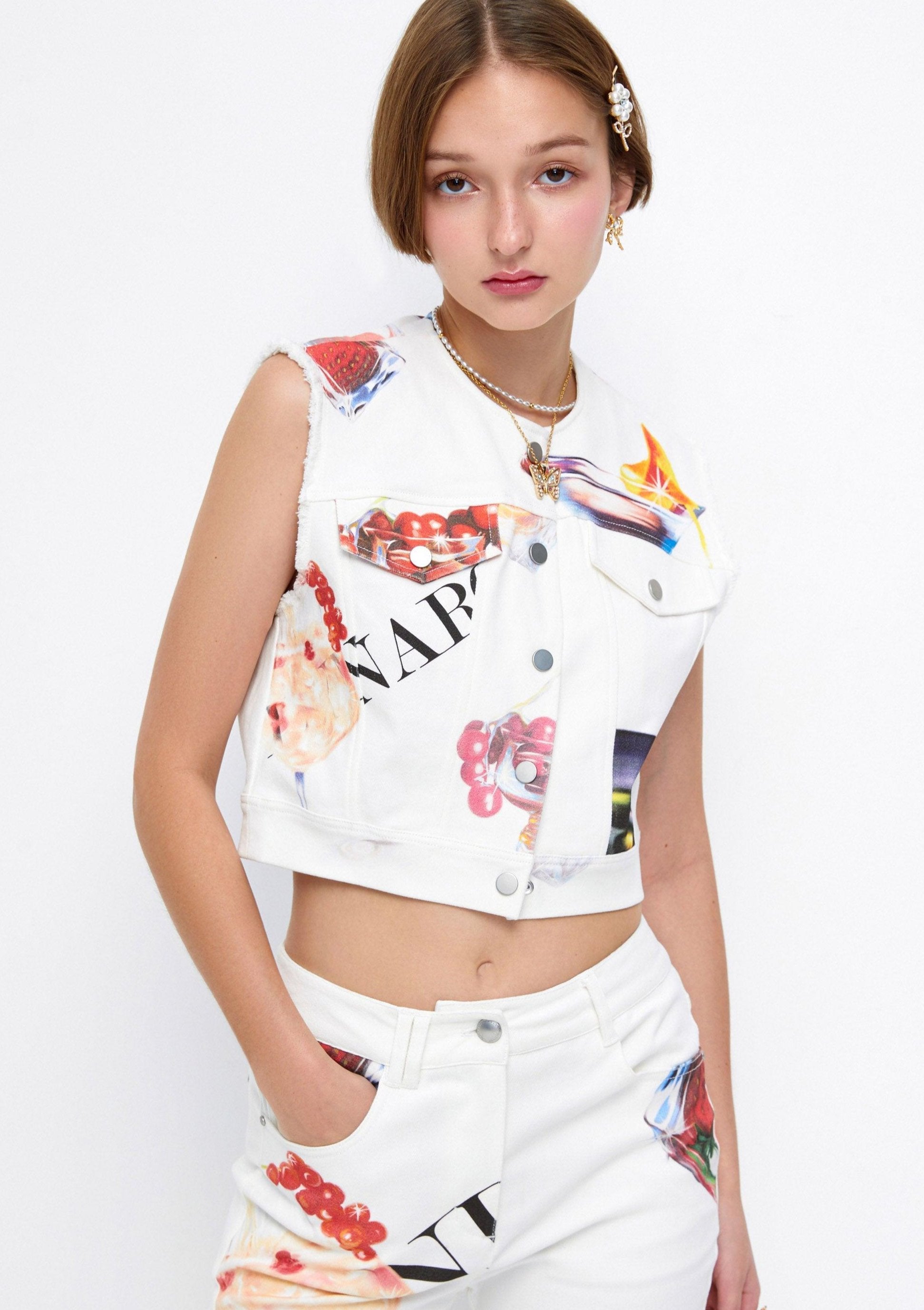 Cocktails Printed Cropped Vest Lost In Museum Collection