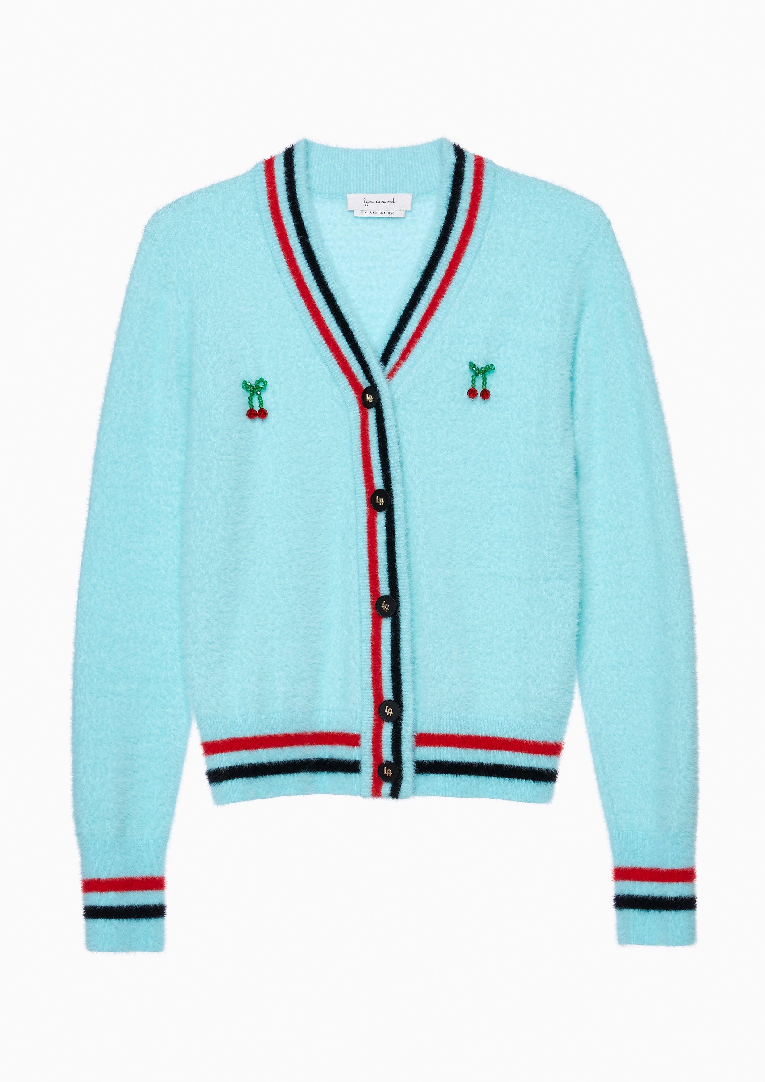 Lost In Museum Cherry Long Sleee Cardigan Blue