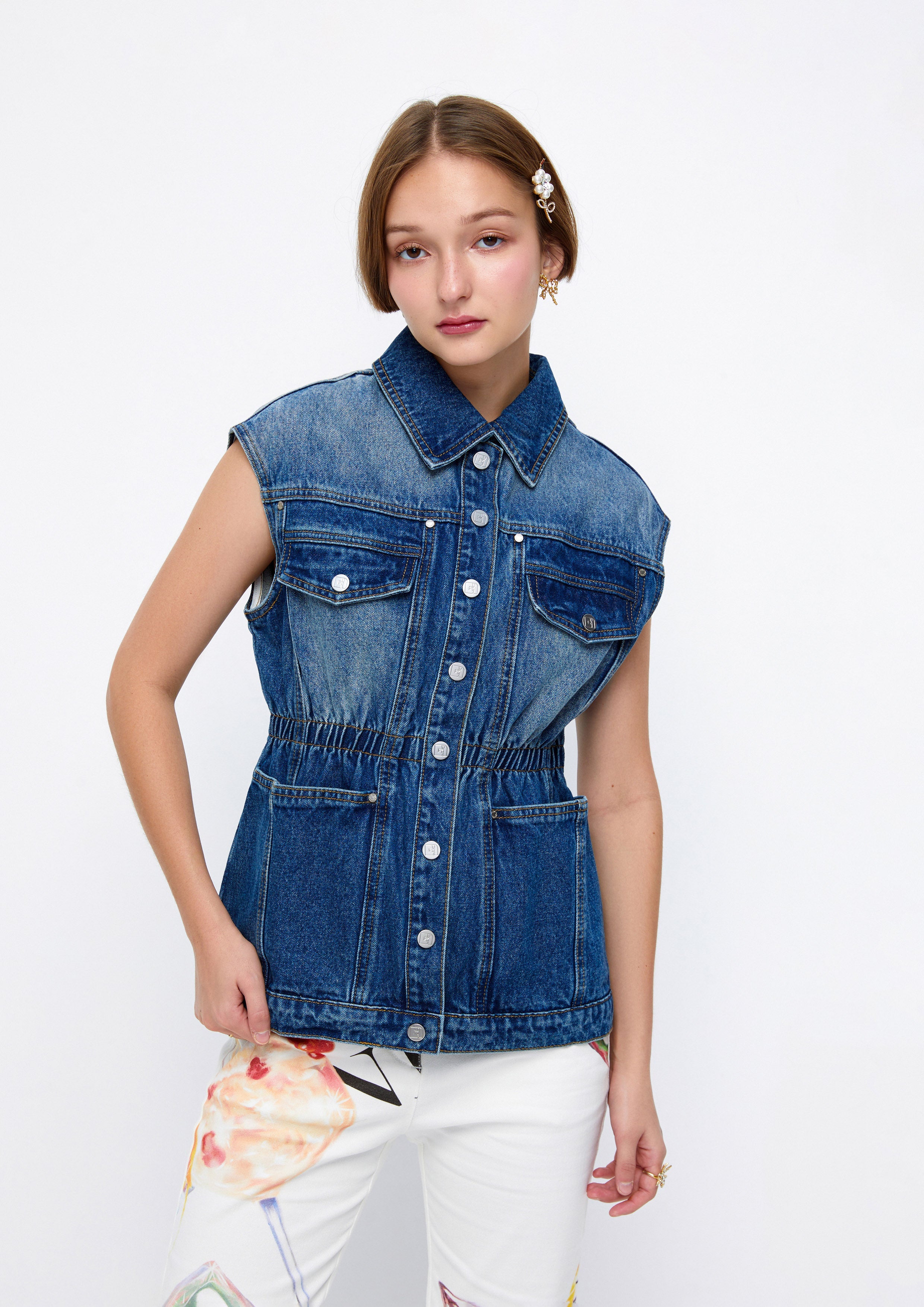 Sleeveless Faded Denim Top Lost In Museum Collection