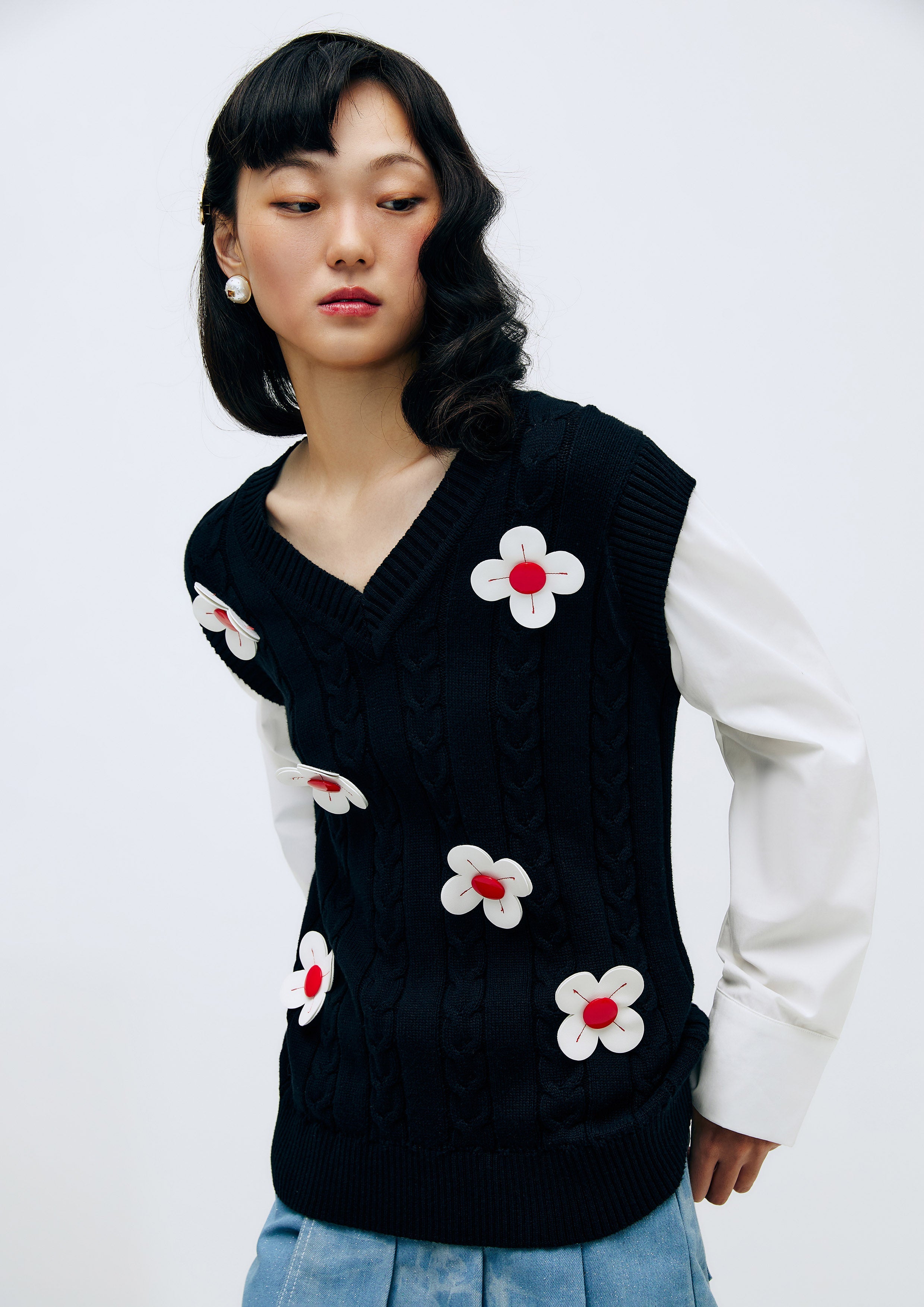 Floral Long Sleeve Ribbed Knitted Top Lost In Museum Collection