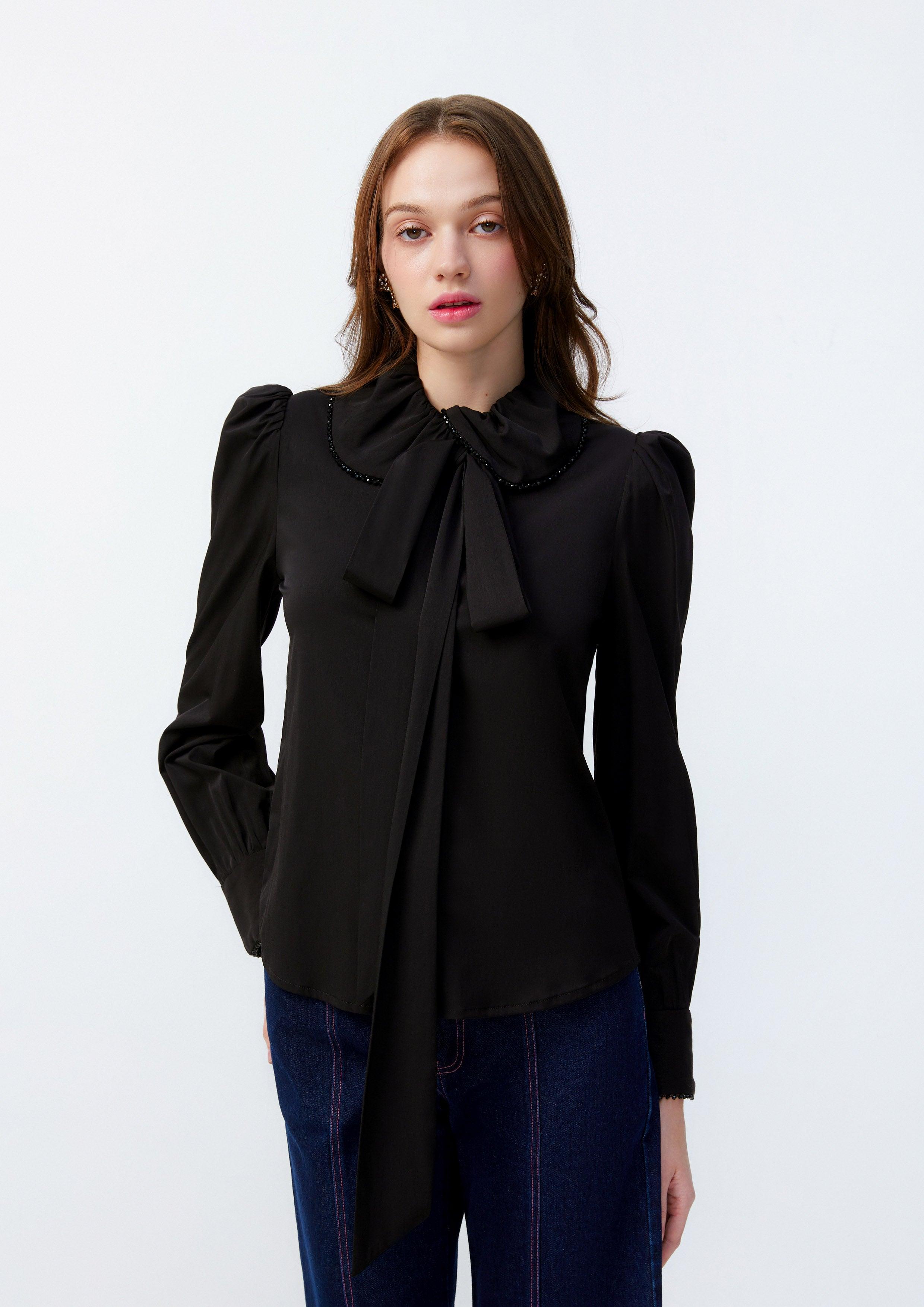 Lost in Museum Cascading Bow Shirt Black