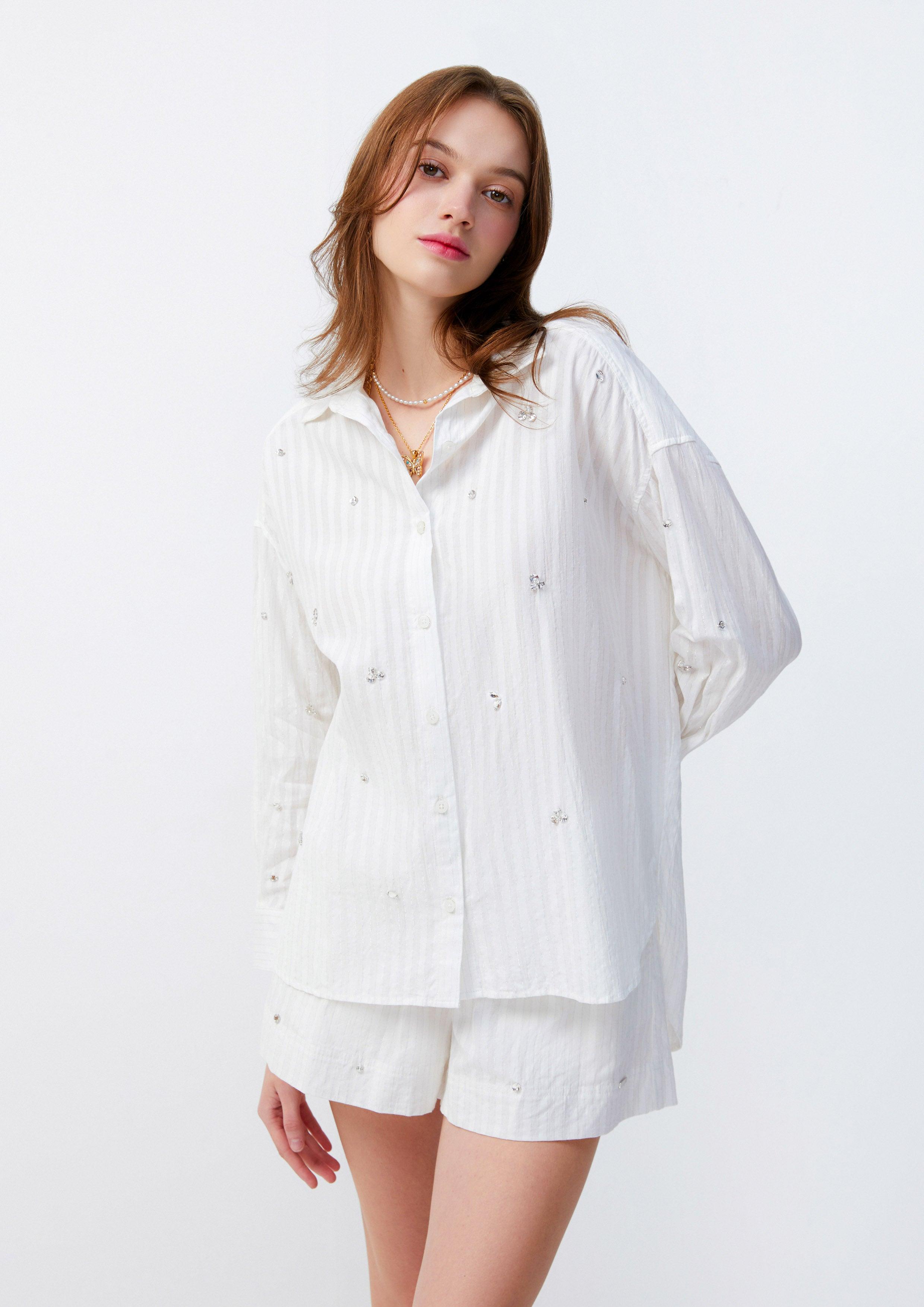 Lost in Museum Crystal Embellished Shirt White