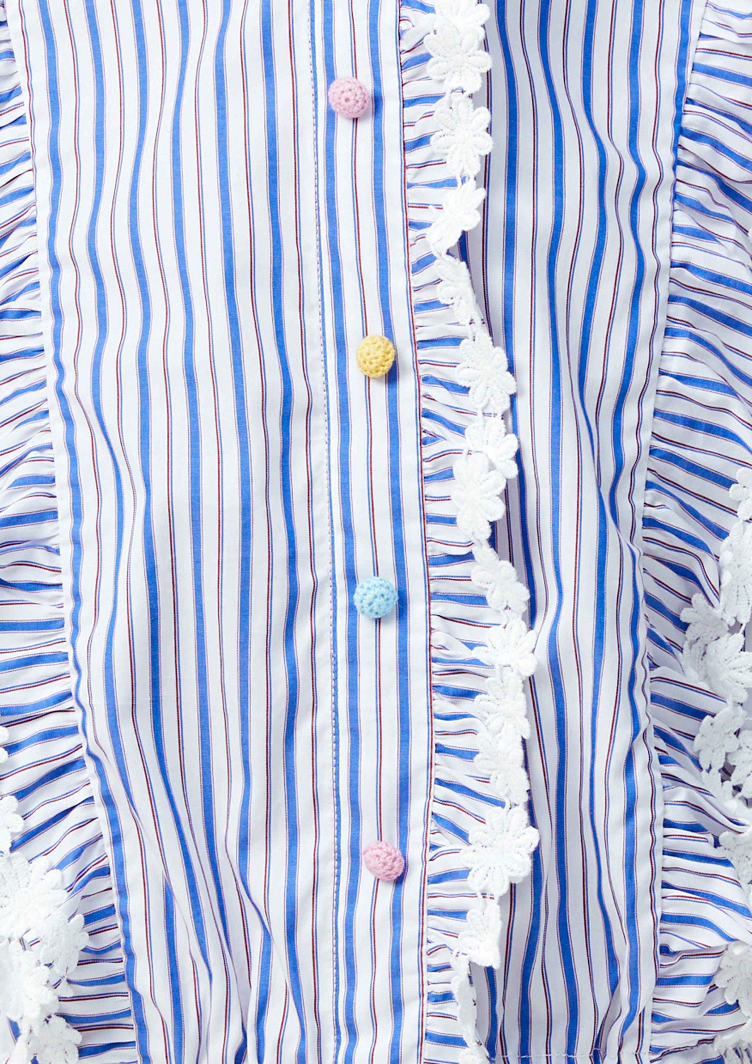 Lost in Museum Flower Field Striped Line Blouse Blue