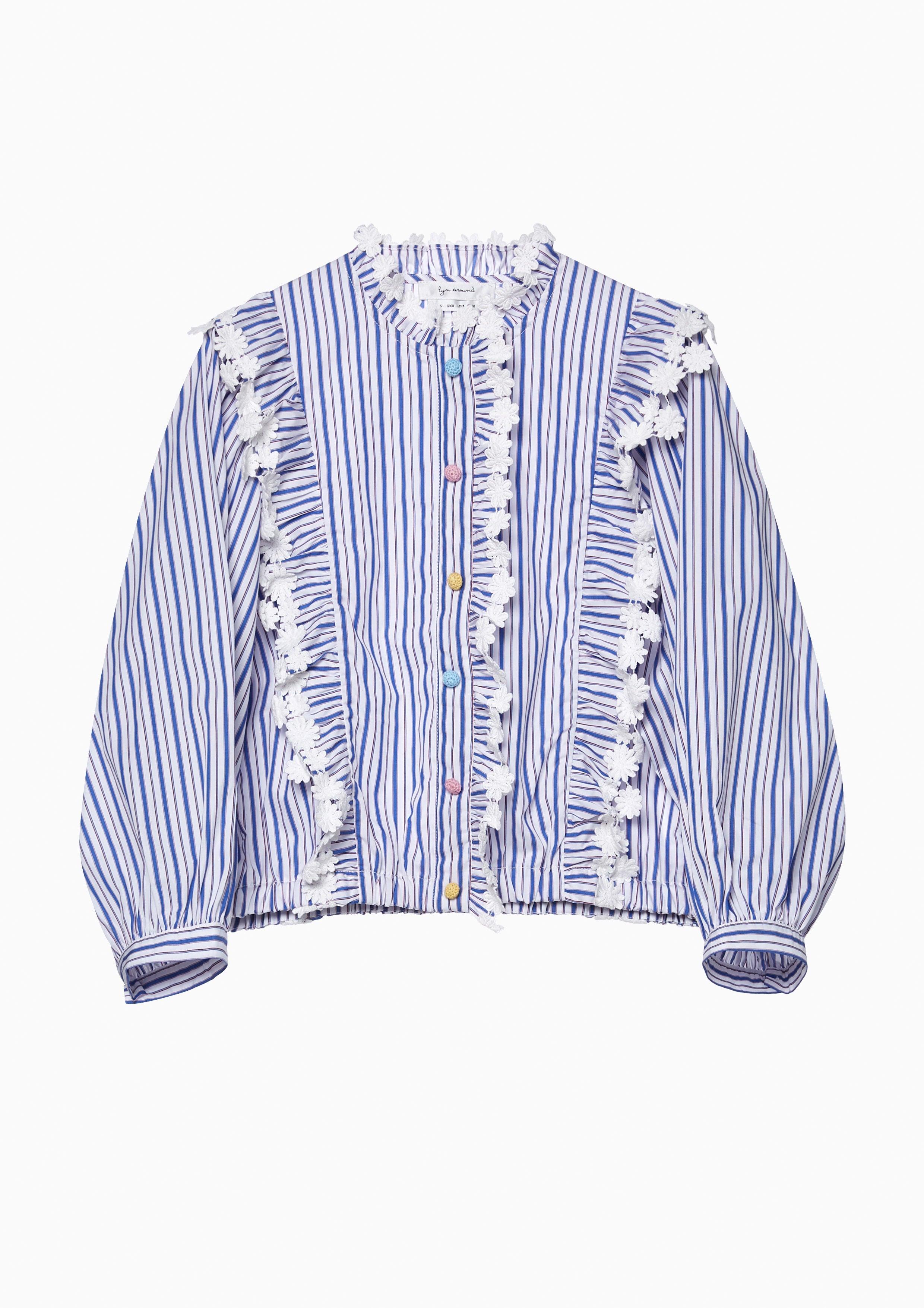 Lost in Museum Flower Field Striped Line Blouse Blue