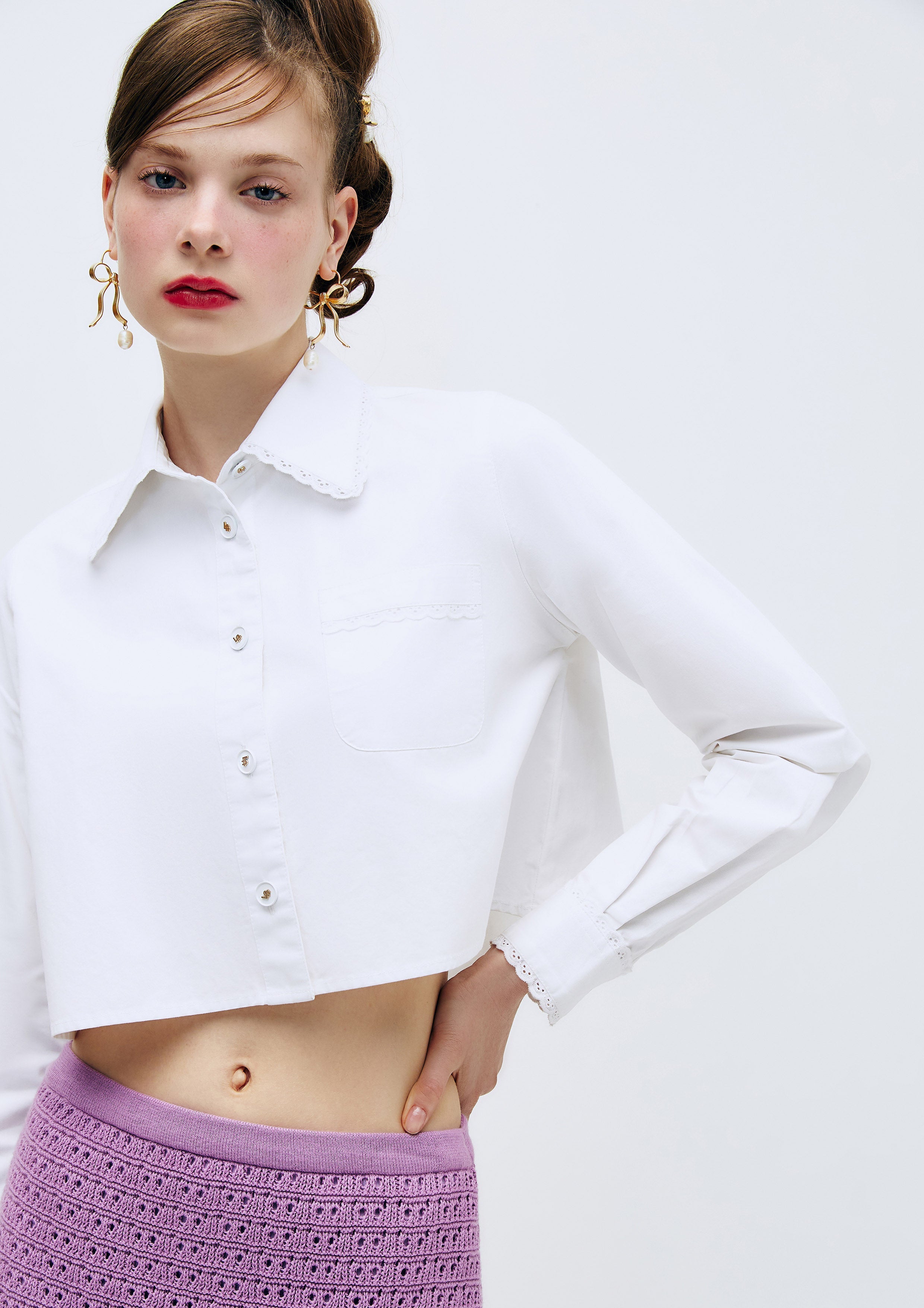 Laced Long Sleeve Cropped Shirt Lost In Museum Collection