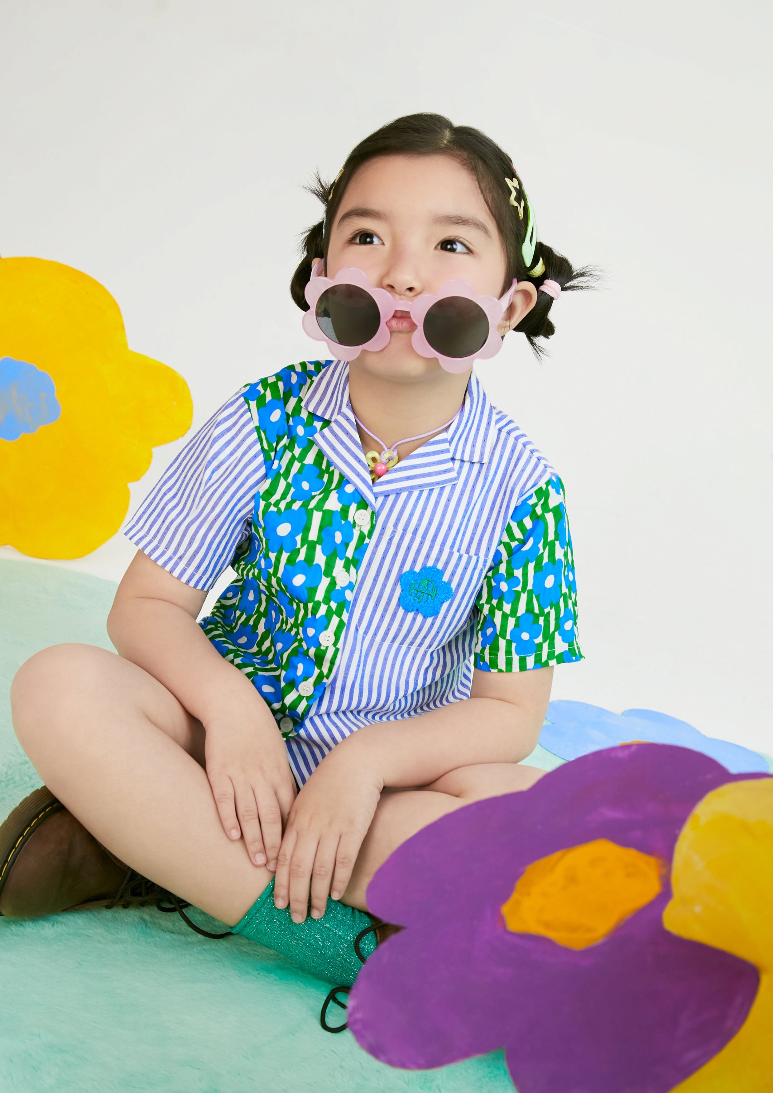 Striped Short Sleeve Shirt and Shorts Kid Set Femme Power Collection