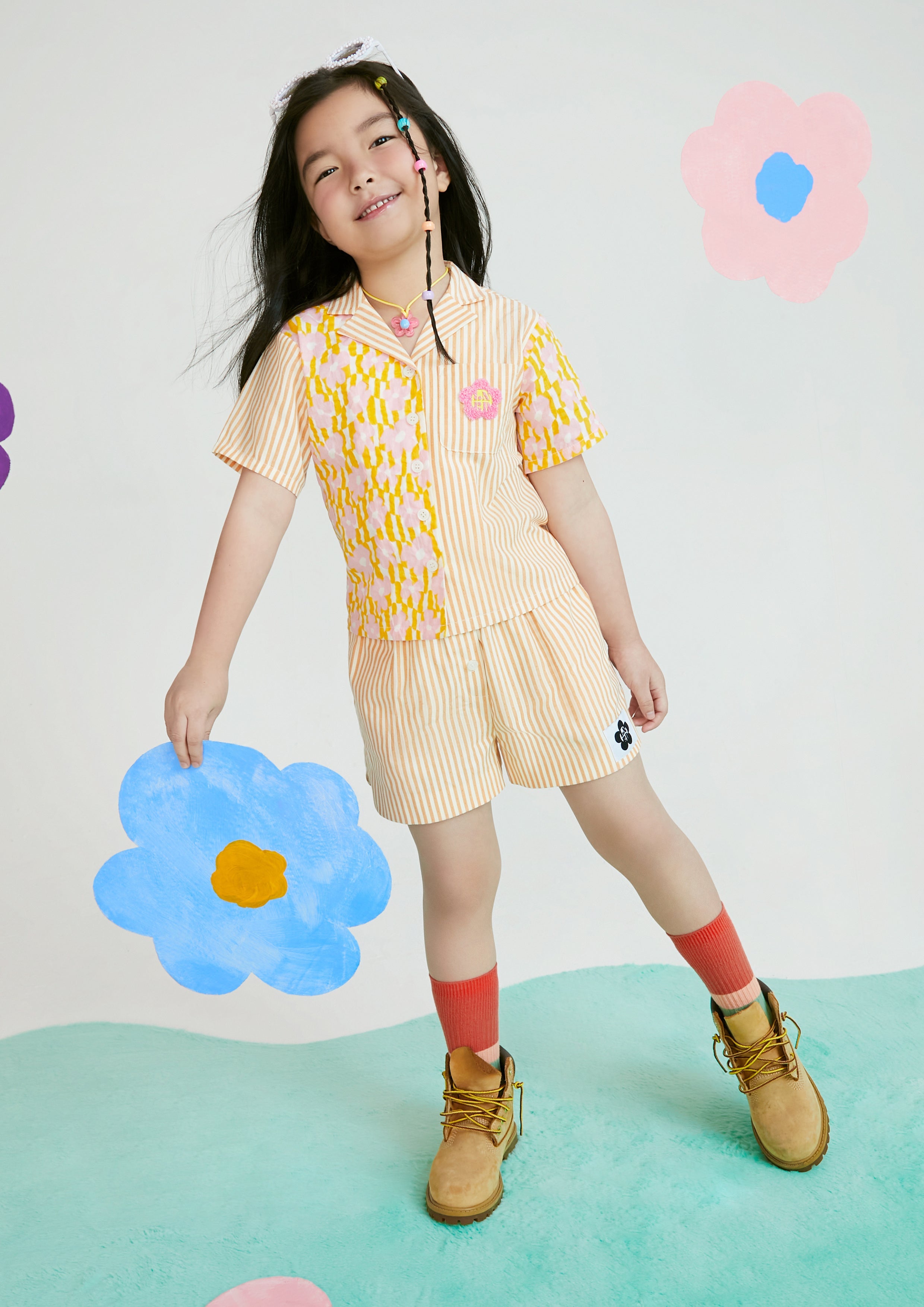 Striped Short Sleeve Shirt and Shorts Kid Set Femme Power Collection